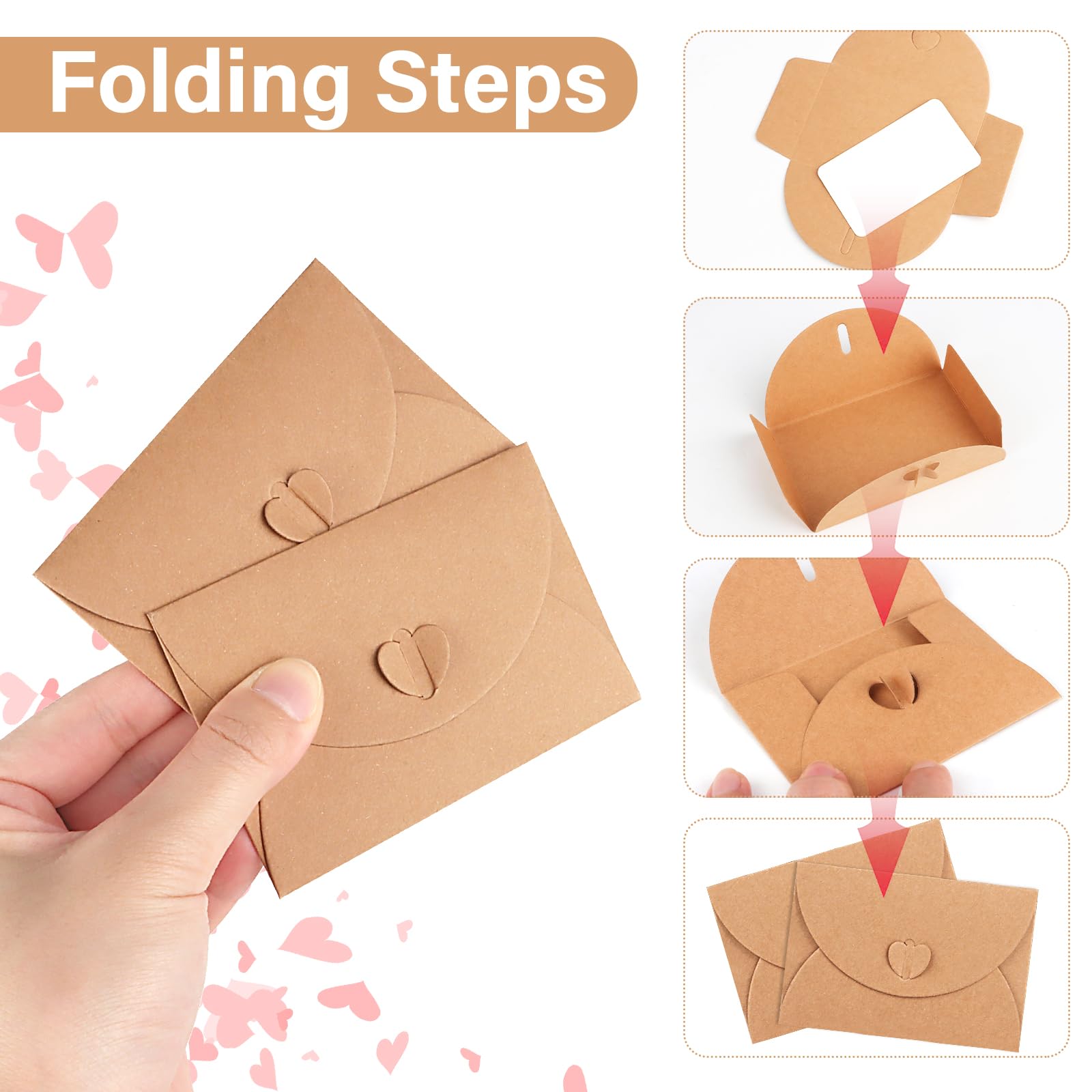 Buste di Carta Kraft 10x7 cm con Chiusura a Cuore, 100 Pezzi per Carte Regalo Fai da Te