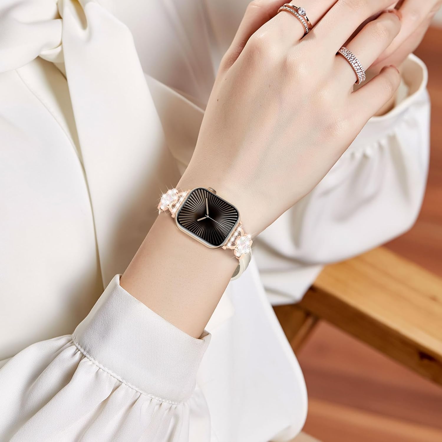 SOLOLUP Leather Band Compatible with Apple Watch Bands for Women 40mm 41mm 42mm 38mm,Dressy Slim Thin Cute Bracelet with Bling Designer Buckle Band for iWatch Series 11 10 9 8 7 6 5 4 3 SE 3/2/1 - Image 6