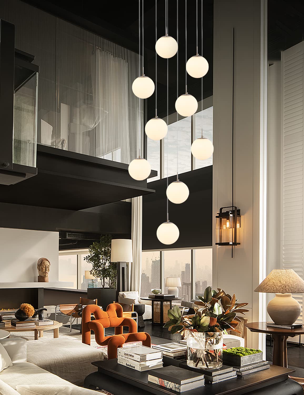 H.W.S Lámpara colgante moderna con forma de casa de escalera, lámpara colgante para mesa de comedor, G9, altura regulable, lámpara de araña, para escaleras, salón, villa, cocina, pasillo (9 focos)