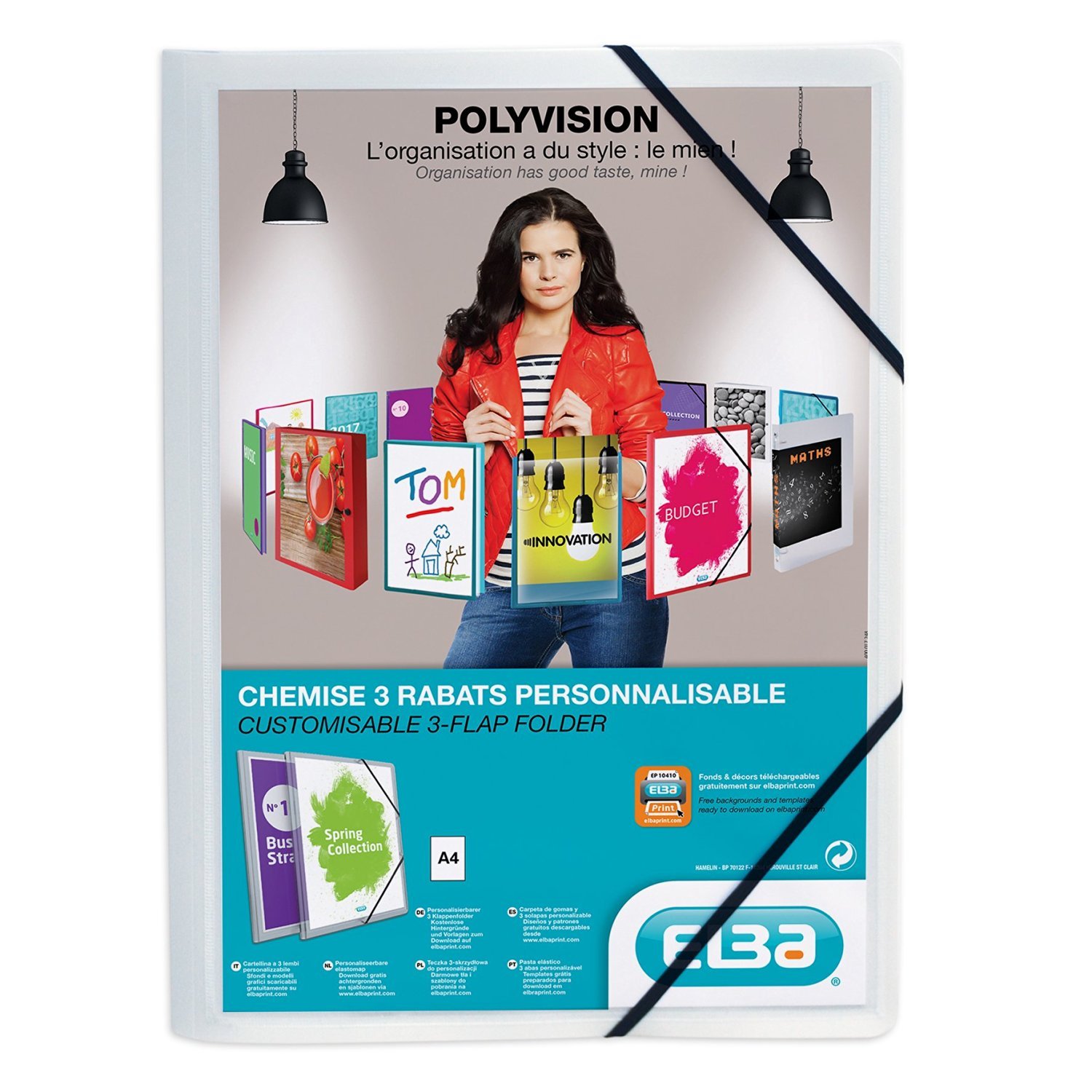 Elba Polyvision Elasticated Folder Customisable Polypropylene Opaque a4 White