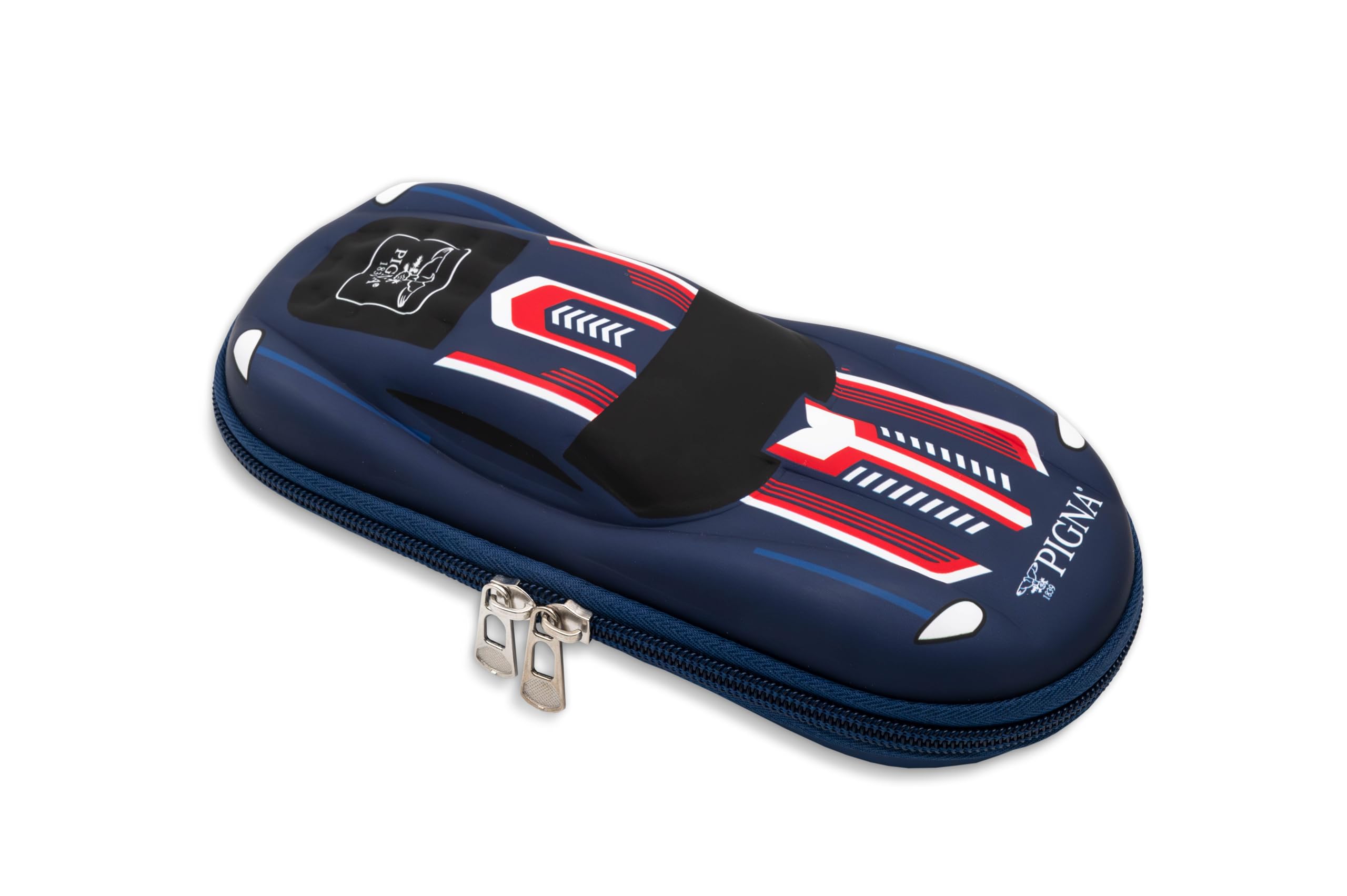 Pigna BBurago Blue Car Pencil Case, Rigid Shaped with Inner Compartments, Pen Holder and Retina, Exclusive Collection BBurago x
