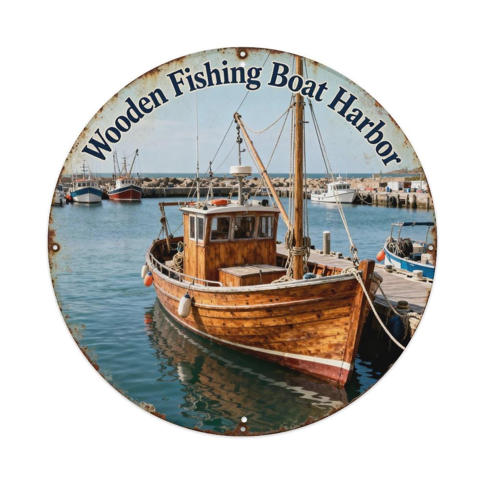 Wooden Fishing Boat Harbor Metal Tin Sign Plaque