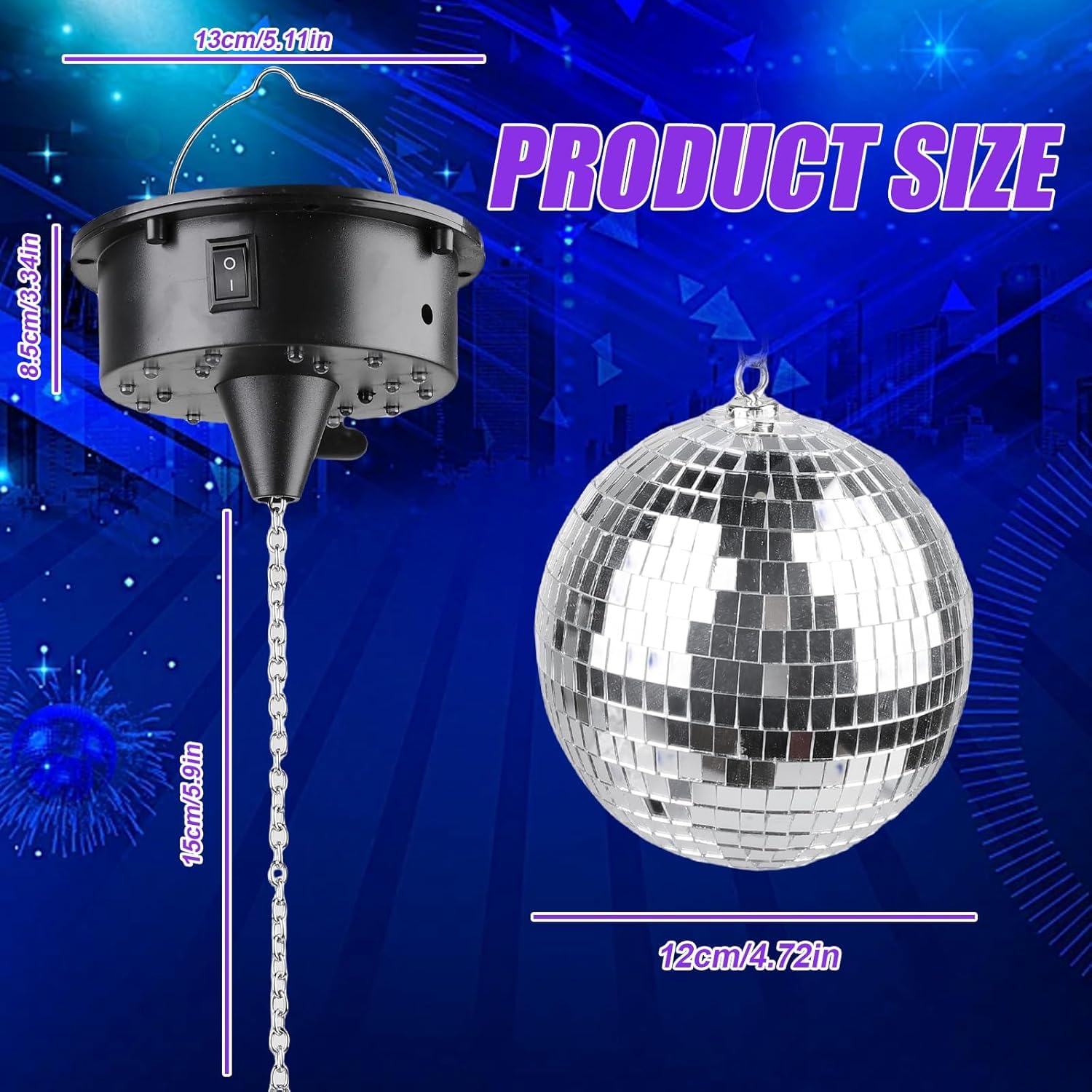 Bola de discoteca: bola de discoteca giratoria con motor de 10 rpm, mando a distancia, bola de discoteca con LED, 12 cm, para fiestas, activada por sonido, para fiestas de baile, decoración para
