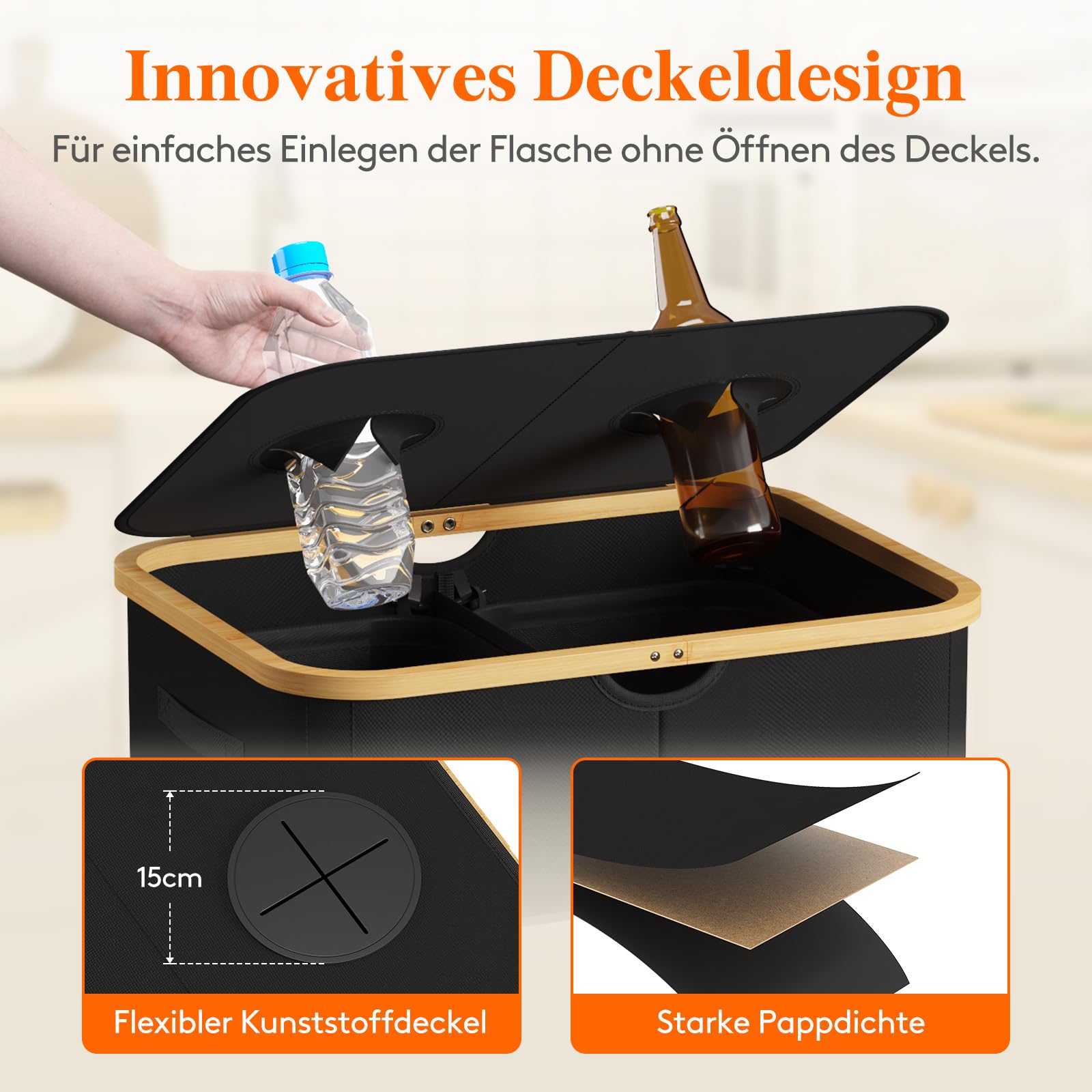 Lifewit 150L Pfandflaschen Sammelbehälter, Flaschen Organizer mit Deckel, Flaschensammler Leergut 2 Fächer, Pfandflaschen Aufbewahrung, Pfandflaschen Behälter für Kunststoff, Glasflaschen, Schwarz