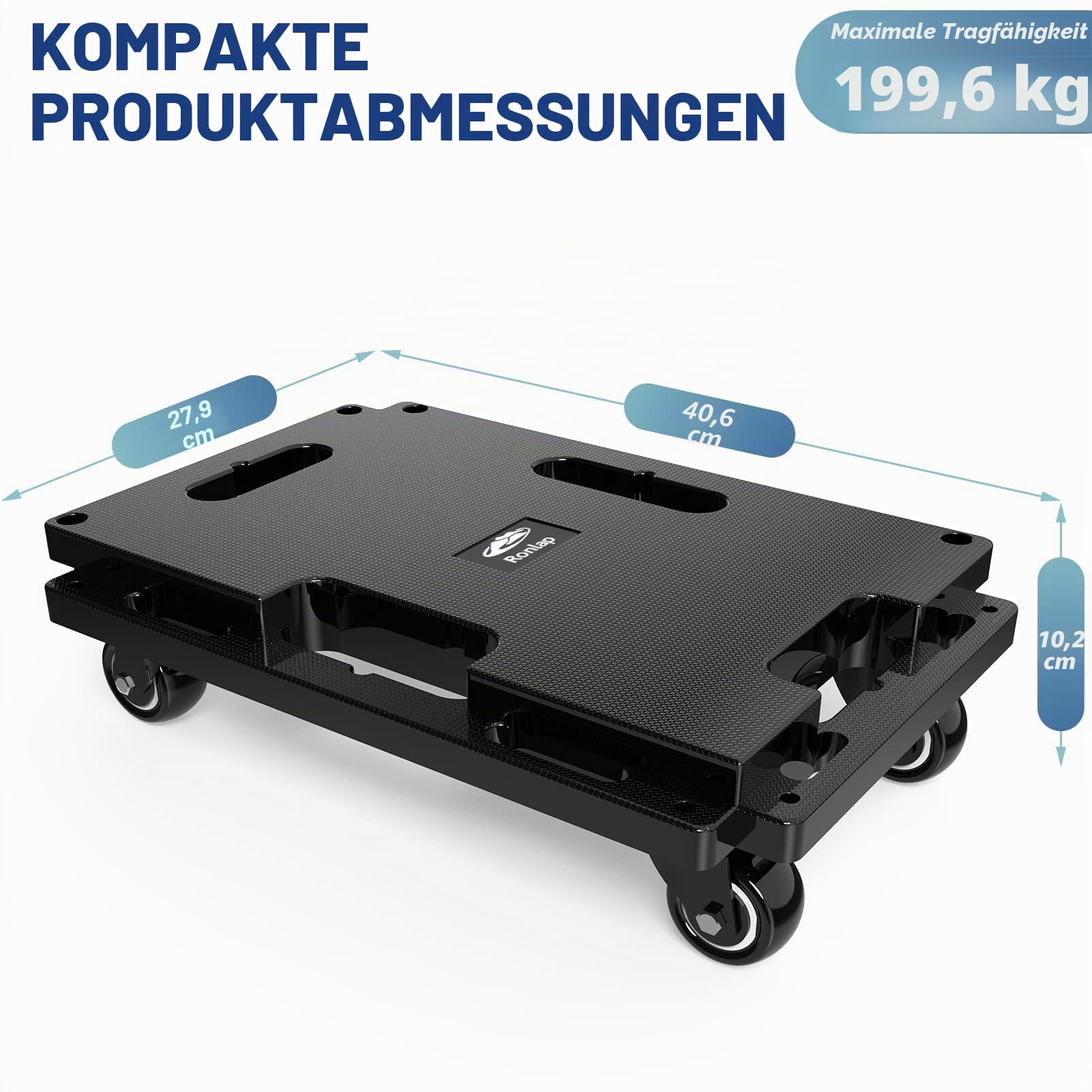 Ronlap 2er Transportroller Möbelroller Tragkraft bis 400 kg Rollbrett Umzugshelfer Erweiterbar, mit 4 elastischen Seilen, Schwarz