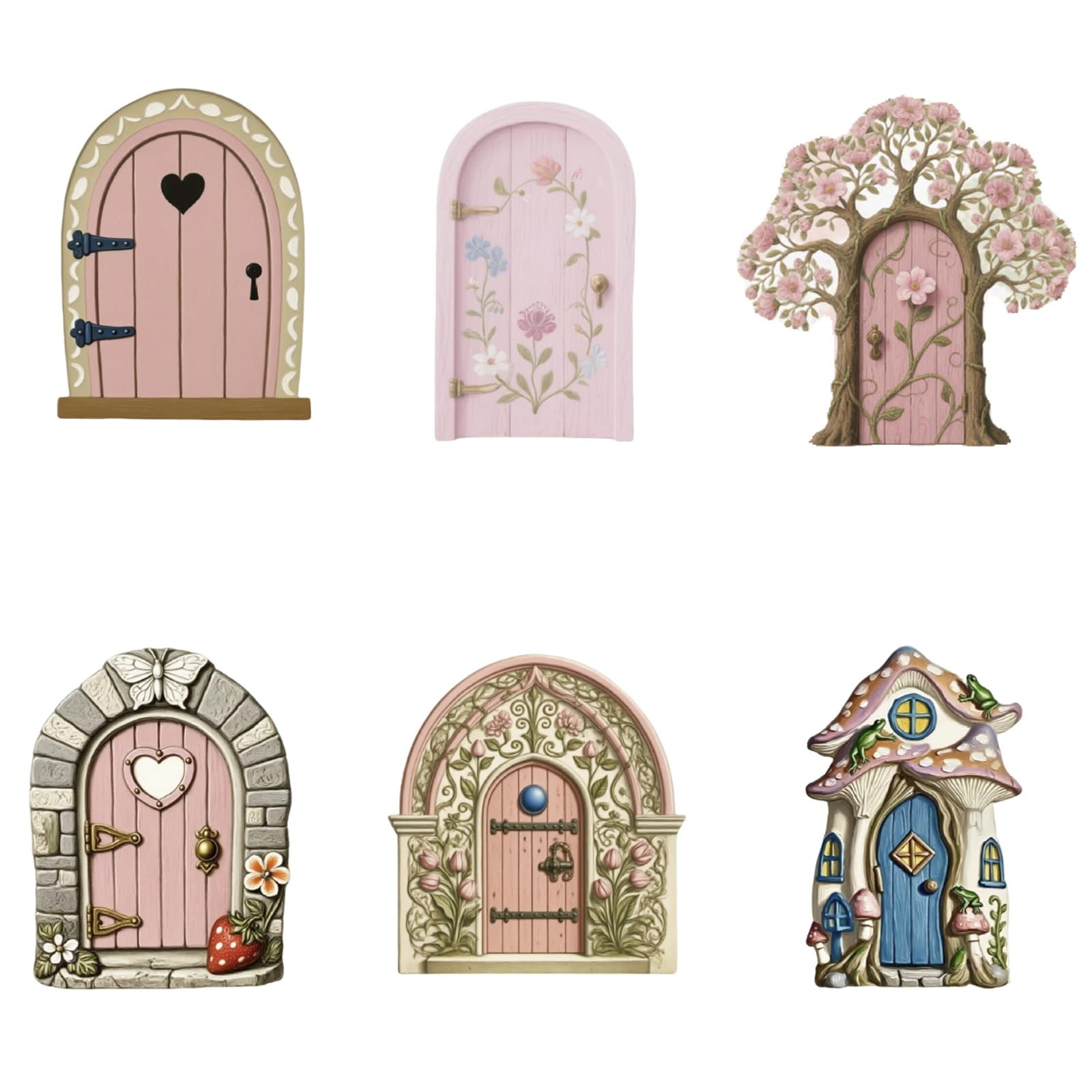 CtiUjdx 6pcs Fairy Doors Set, Pink Fairy Garden Accessories, Outdoor Garden Ornaments, Fairy Garden Kit, Fairy Doors For Garden For Home Garden Tree Indoor Decor Lawn Yard Art Accessories