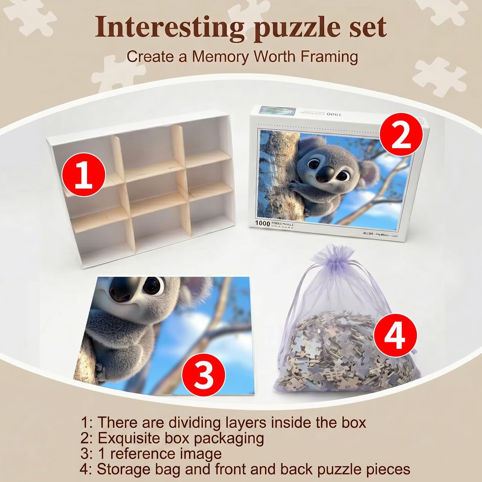Puzzle 5000 Pezzi Classici, Puzzle koala Carino 156 x 105 cm, Gioco Educativo e Antistress in Legno con Poster Incluso, Ttività DIY per Famiglia, Regalo per Appassionati, Decor Parete Casa, f0-555