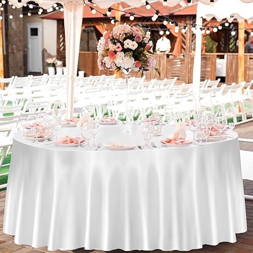 Miniatura 5 de Tudomro 8 manteles redondos de satén de 108 pulgadas, superpuestos, de tela suave, para bodas, recepciones, fiestas, banquetes, decoración de mesa