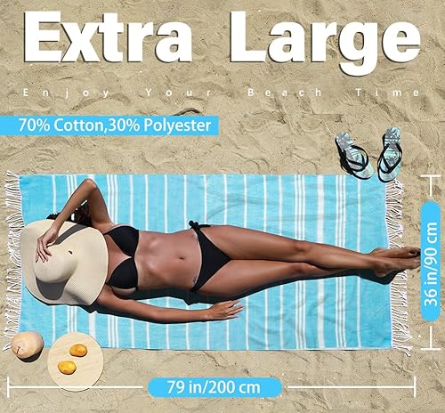 Miniatura 5 de Widdonen Toalla de playa turca de secado rápido, absorbente, de algodón, ligera, fina, para baño, piscina, toallas de natación, extra grandes, sin