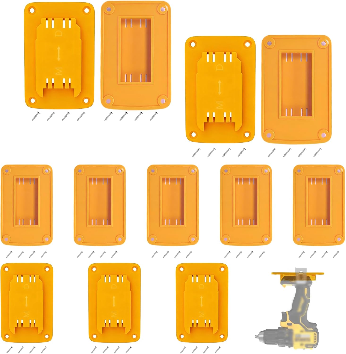 24 Pack Holder Wall Mount, Compatible with Dewalt 12V/20V Tools, with Screws, Wall Mount Garage Storage System, Fits Drill, Saw, Workshop Garage (Yellow, 24pcs)