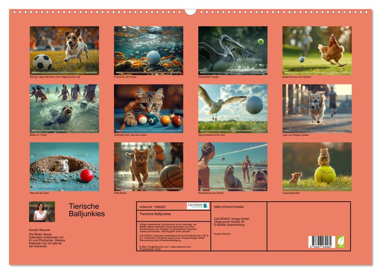 Tierische Balljunkies (Wandkalender 2026 DIN A2 quer), CALVENDO Monatskalender: Ballsport und Tiere zusammen, das garantiert eine lustige Zeit