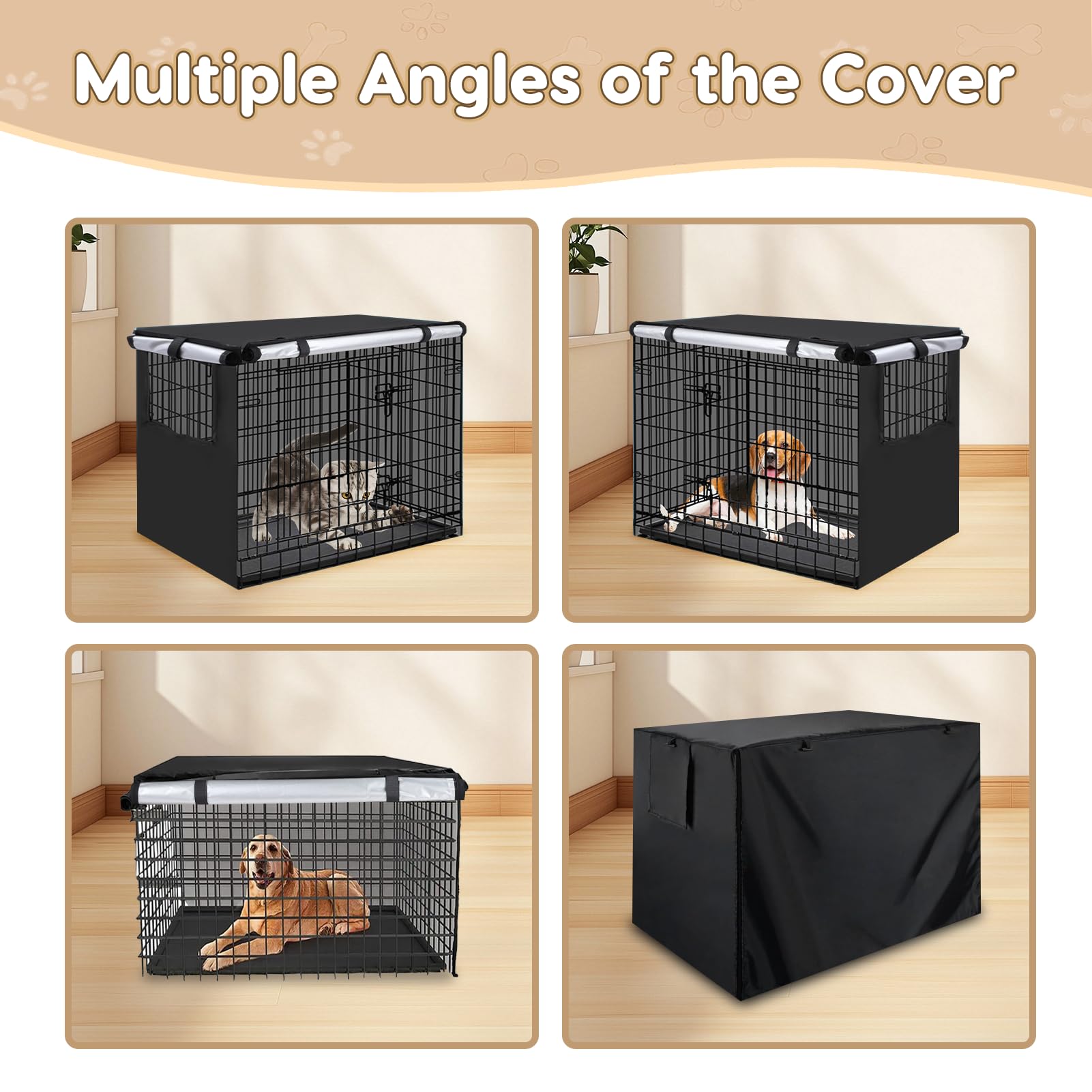 Rosvola Copertura impermeabile per gabbia per cani, in tessuto Oxford antivento, con finestre ventilate (XL)