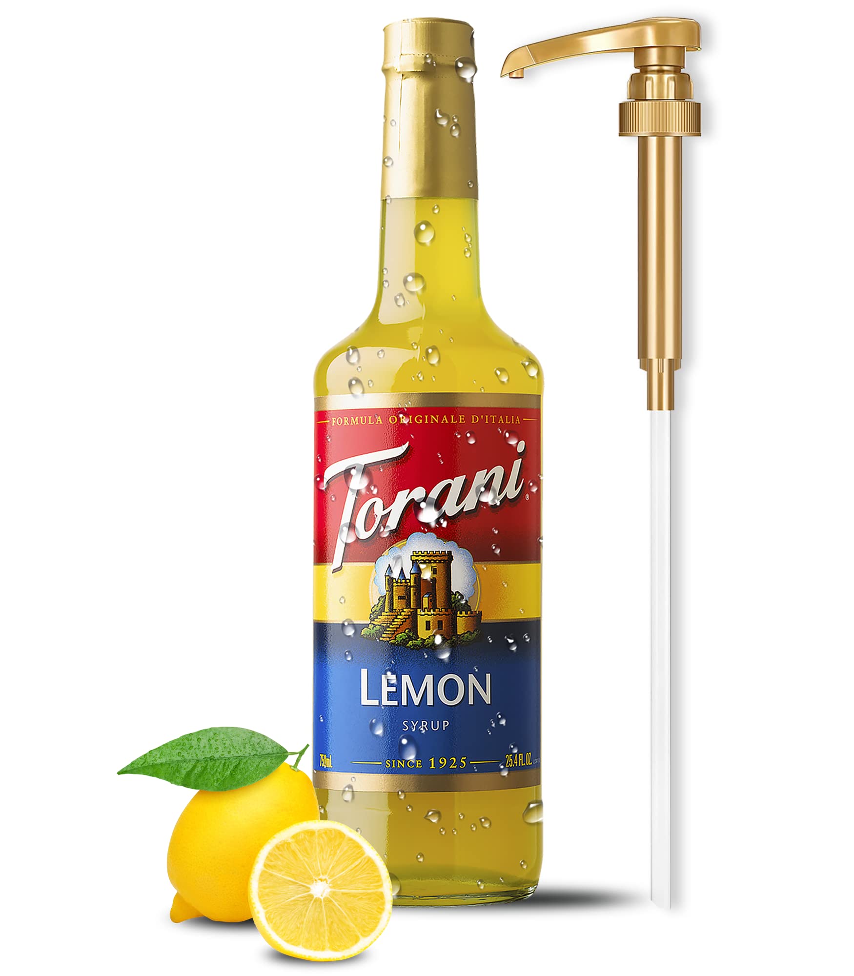 Torani Lemon Syrup with Little Squirt Syrup Pump, 750ml 25.4 Ounces