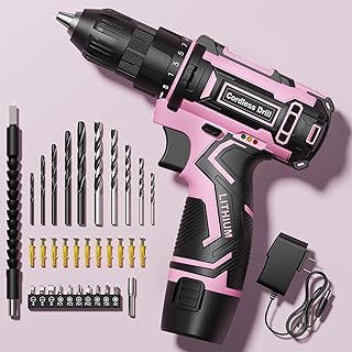Pink Cordless Drill Set, Electric Power Drill for Women, Lightweight Electric Screwdriver Driver with Battery & Charger, 3/8" Keyless Chuck, Womens Tool Kit for Home DIY Projects