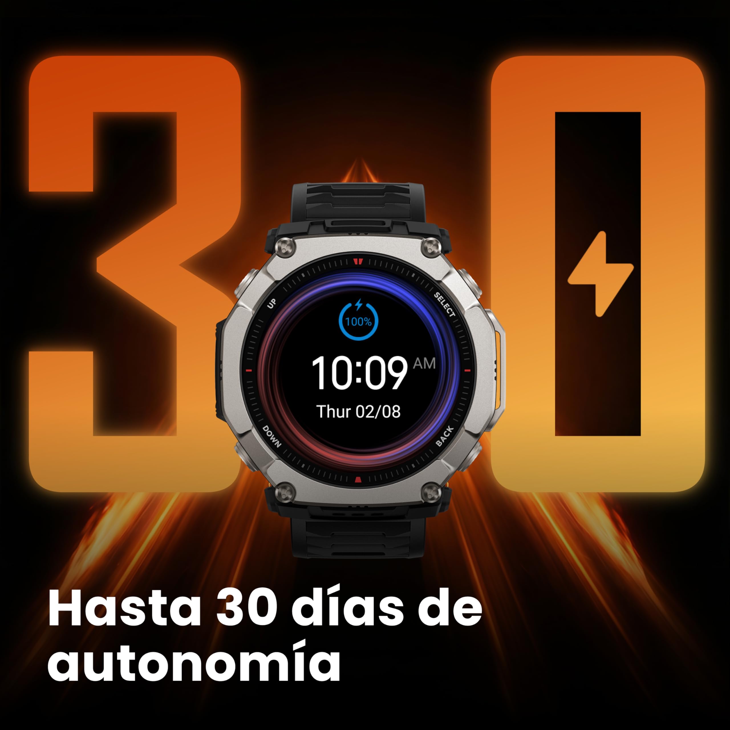 Amazfit T-Rex Ultra 2 Reloj Inteligente Outdoor, GPS Doble Banda, Caja Titanio 51 mm, Pantalla AMOLED 1,5" Cristal de Zafiro, Linterna, 30 Días Autonomía, Mapas Offline, Resistente al Agua 10 ATM