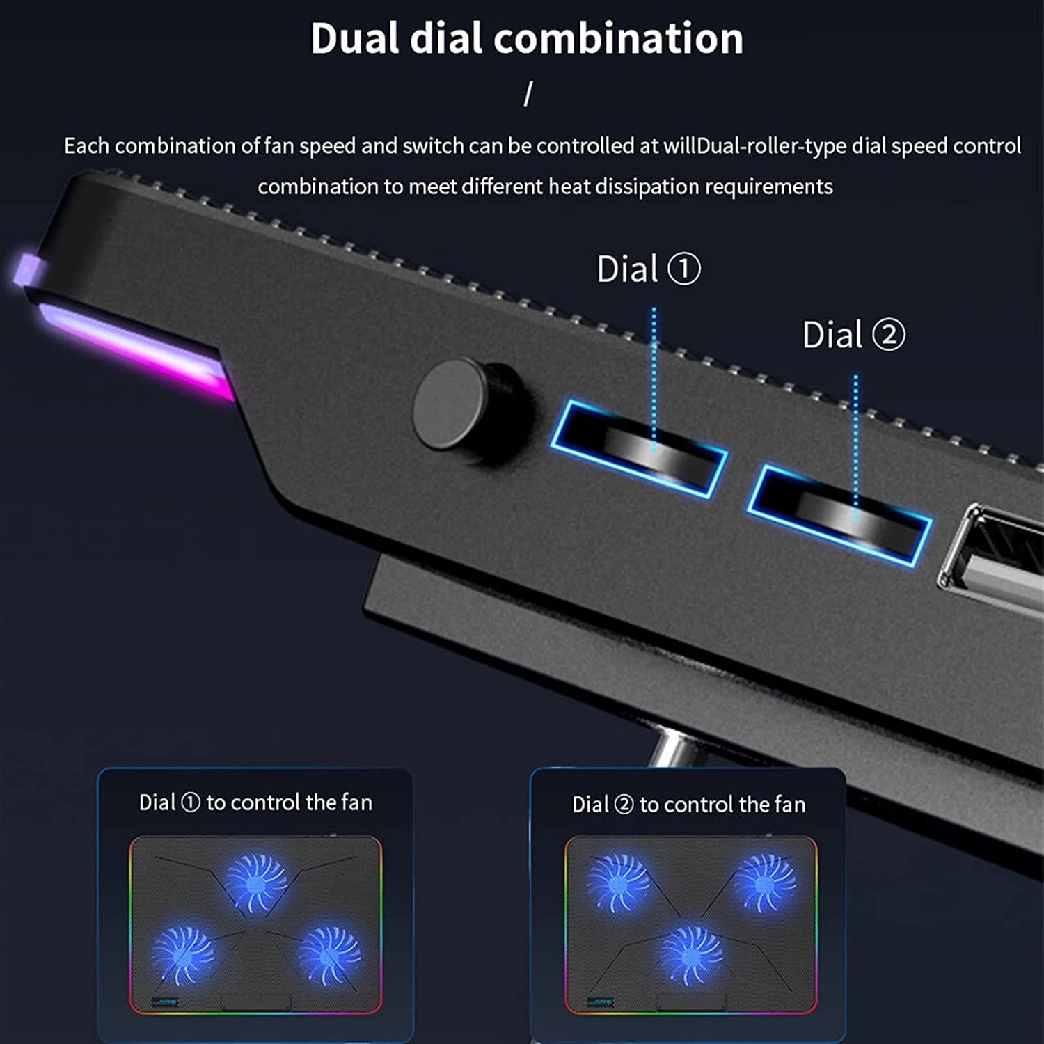 Chłodnica do Laptopa Podkładka Chłodząca Do Laptopa USB Cicha Chłodziarka Chłodnica RGB Light Speed ​​7 Gear Regulowany Kąt Stojak na laptopa,Wentylowany