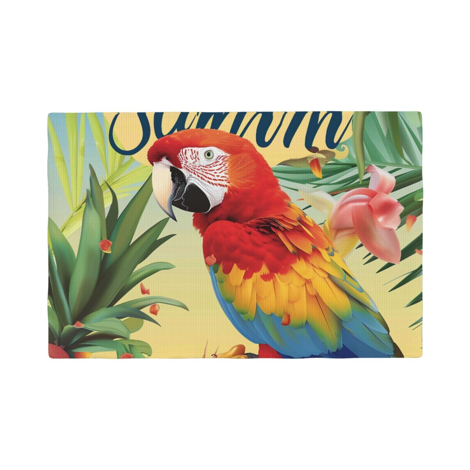 Summer Parrot Pineapple Bird Print Placemats Set, Heat Resistant Washable Placemat 12x18in Table Mats for Party Kitchen Dining Table Decoration Indoor Outdoor, Four Pieces