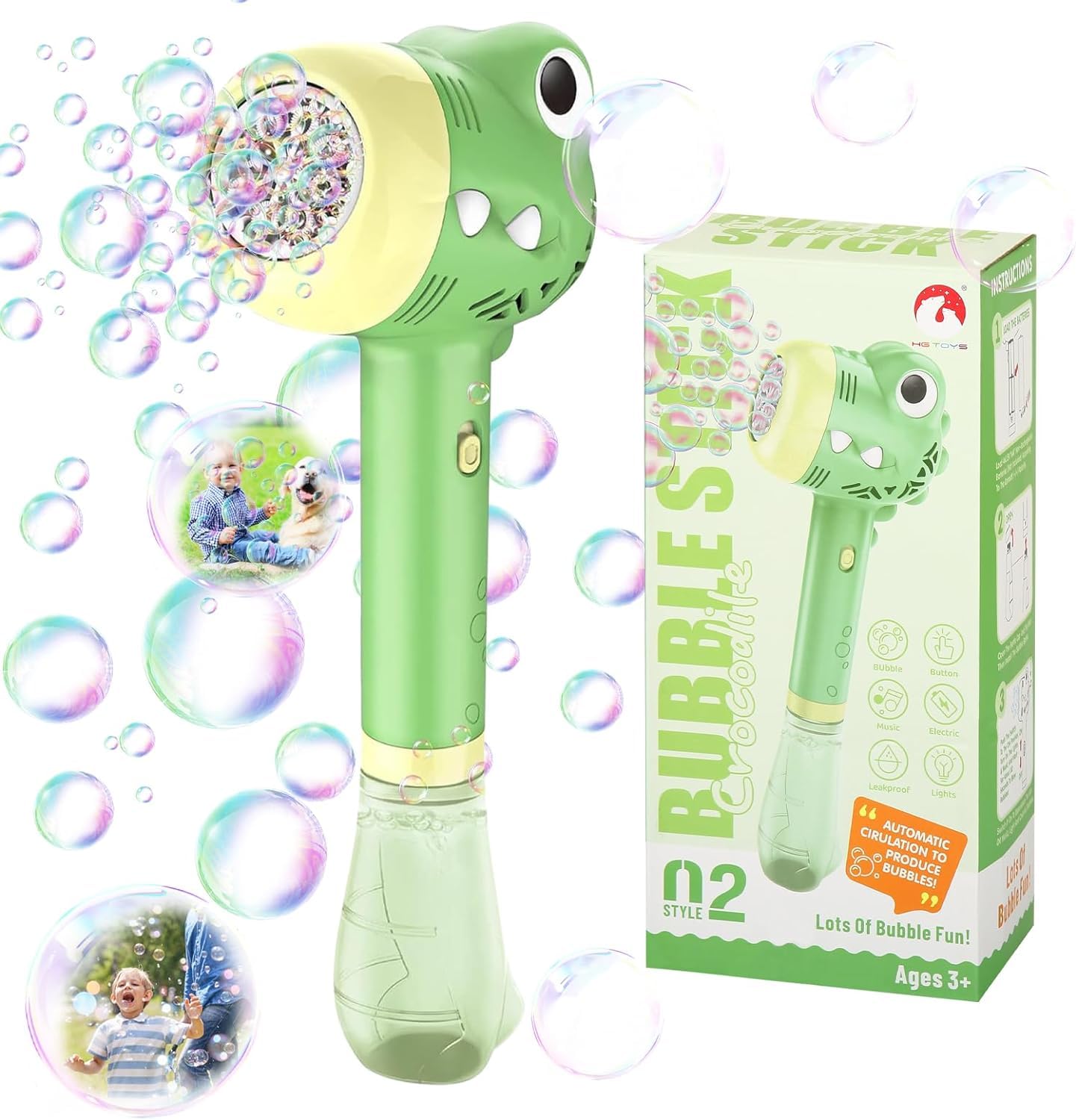 Dinosaur Bubble Wand for Kids Toddlers - Bubble Machine Gun Blower Maker with Light and Music - Outdoor Bubbles Toys for Kids Ages 4-8 - Party Birthday Gifts for 3 4 5 6 7 8+ Years Old Kid