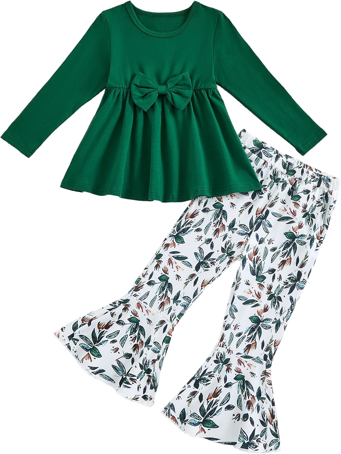 Girls Clothes Ruffle Long Sleeve Top and Floral Flared Pants Set 2 Piece Fall Winter Outfit