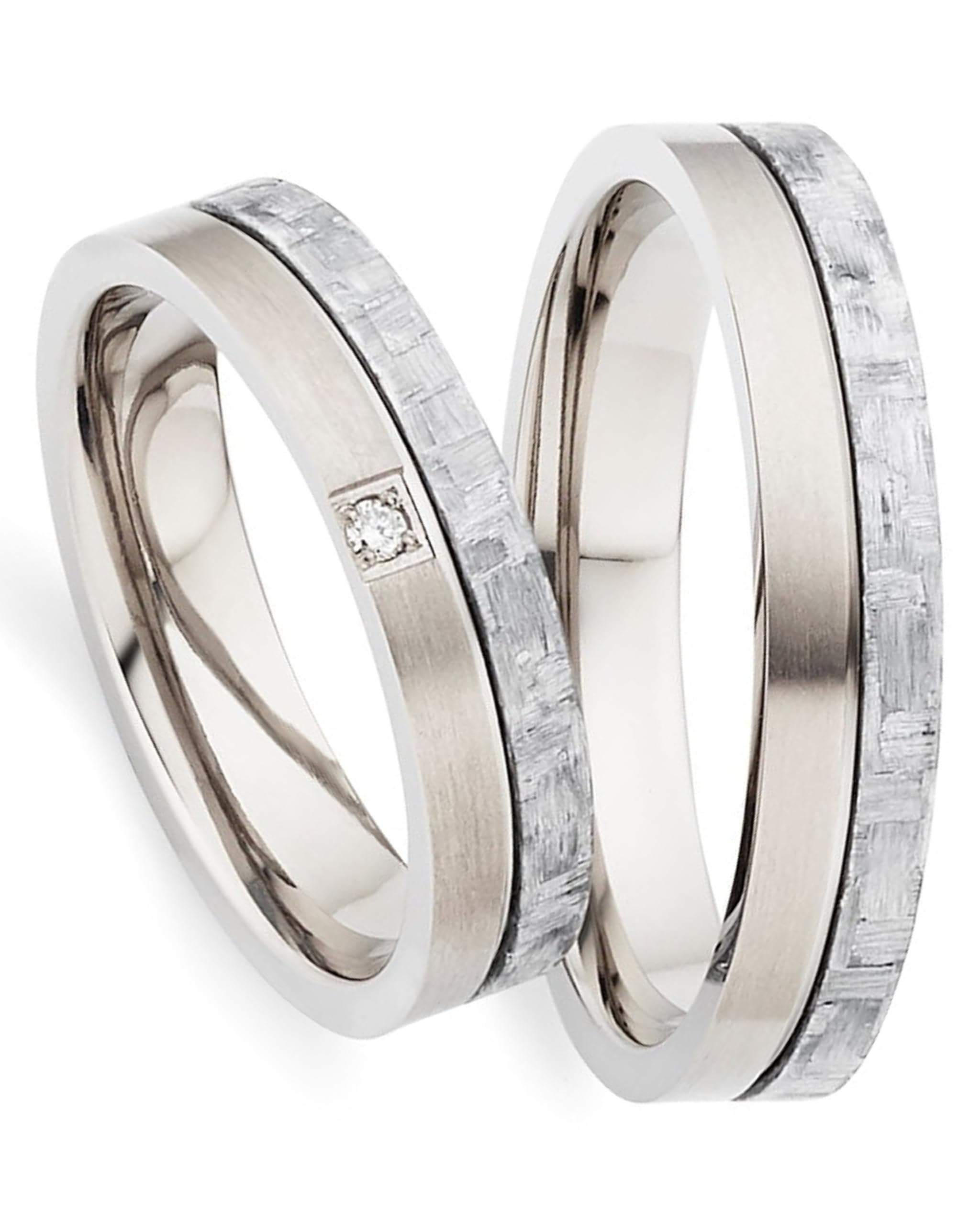 2 alianzas de boda con brillante en titanio/carbono gris en calidad de joyería (brillante/grabado/cinta métrica y estuche) de 123traumringe S77