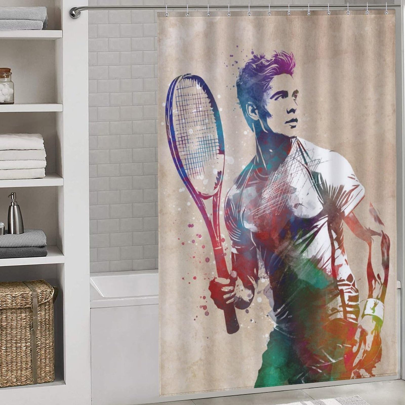Rideau de douche tennis déperlant et lavable en tissu polyester imperméable moderne