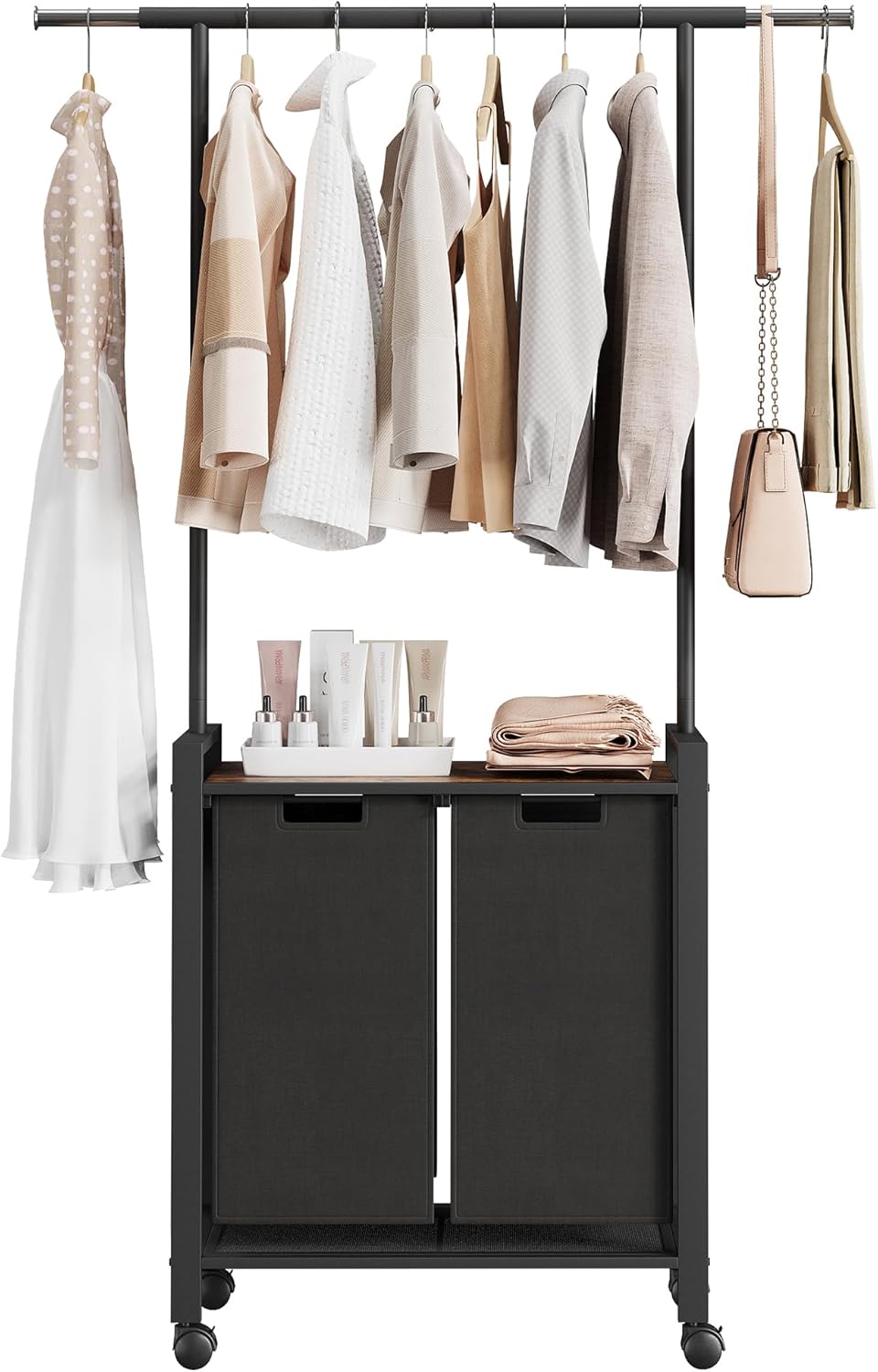 Amazon.com: Large Laundry Hamper With Hanging Clothes Rack –2-Section ...