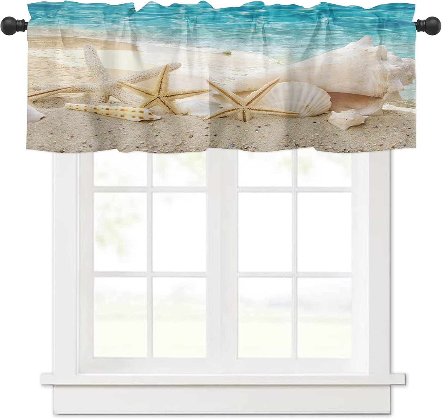 Valances for Windows Sea Shells and Starfish, Beach