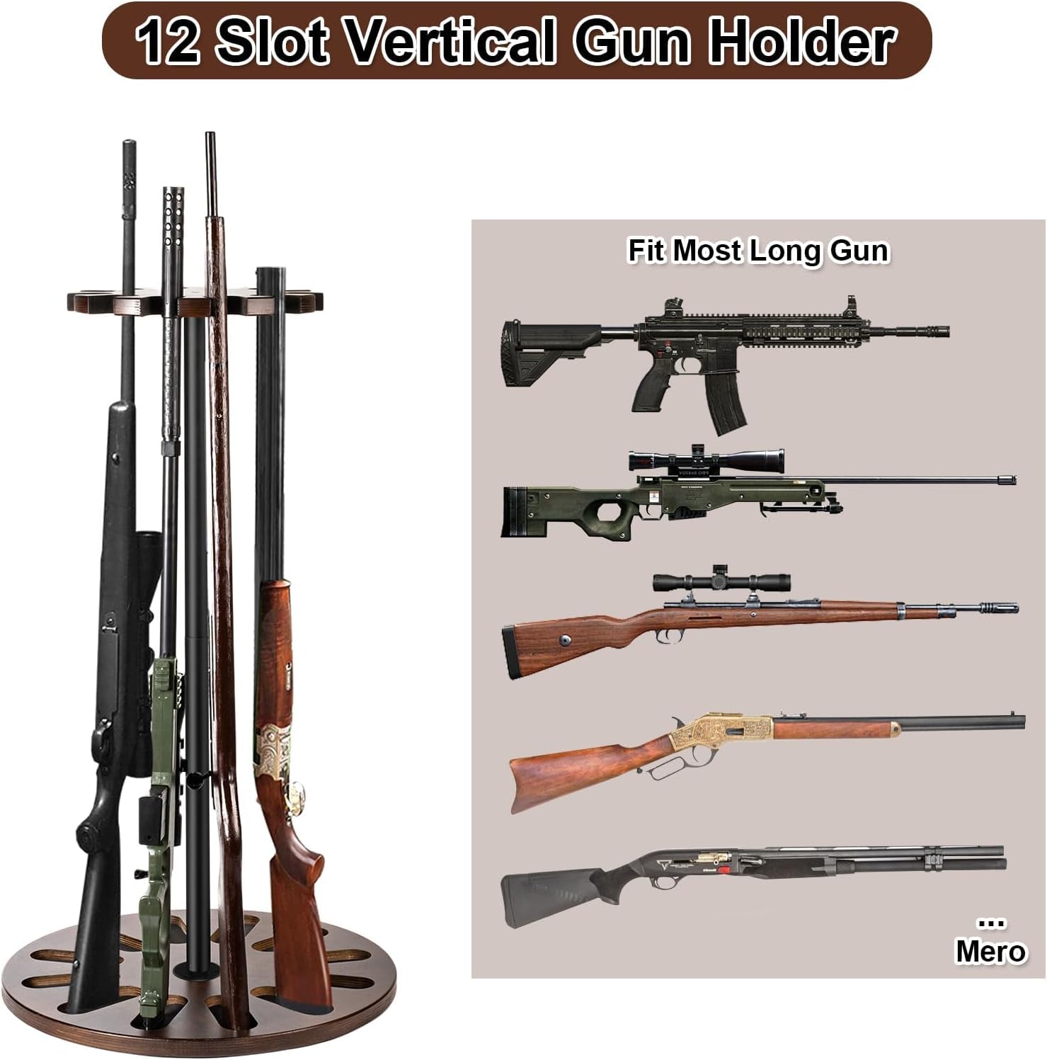 Gun Rack, Heavy Solid Wood Rifle & Shotgun Holder, Up to 12 Gun Capacity Display Storage with Soft Padding, Gun Safe Organizer Indoor Gun Racks