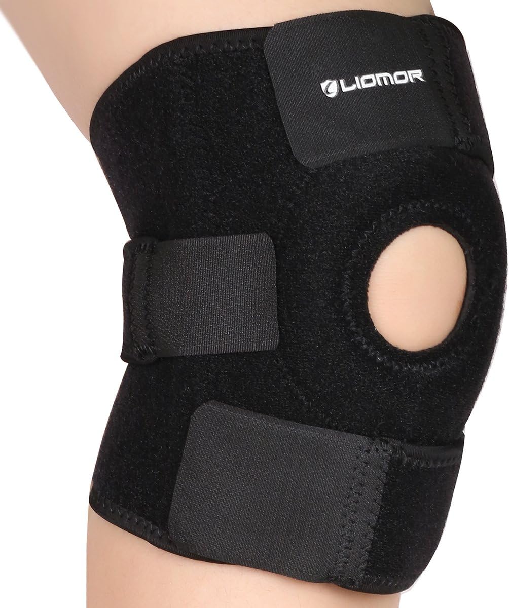 Knee Support Adjustable Open Patella Knee Brace Neoprene Breathable for Running, Basketball, Sports, Arthritis, Injury Recovery, for Men and Women, One Size, Black