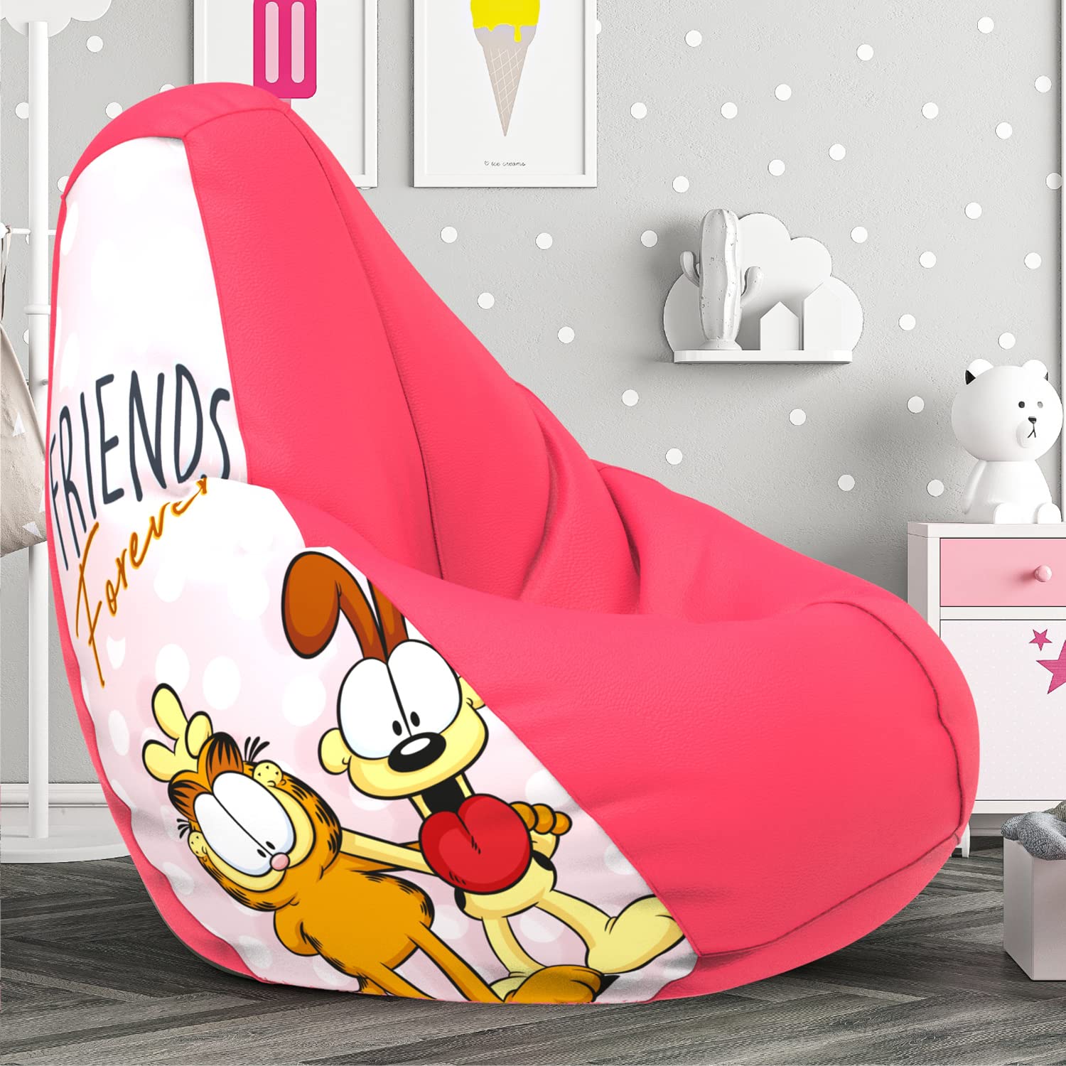 Pi Bean Bags - Bean Bag with Beans Filled - XXXXL - Official: Garfield - for Adults - Max User Height : 5.5 Ft.-Weight : 80 Kgs - Prefilled Bean Bags (Garfield_ARTWORK-13 - Pink)