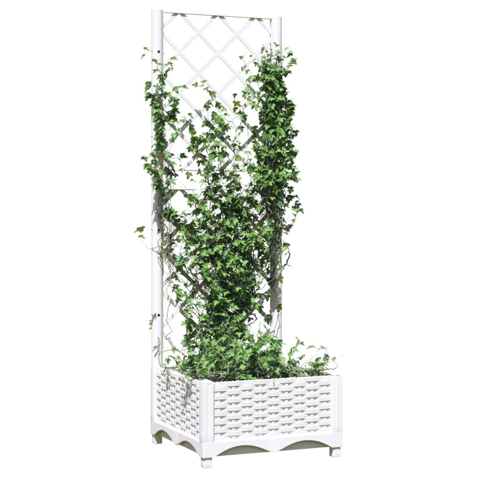 Gecheer Jardinera con Enrejado Hellbrunn | Jardinera con Celosia | Macetero con Enrejado,Maceta Planta Caja Flores Pérgola Soporte para Balcón y Jardín Decoración Blanco 40x40x121,5 cm