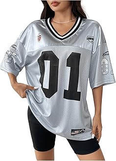 WDIRARA Women's Plus Size Football Jersey Shirts Oversized T Shirt Graphic Letter Print V Neck Short Sleeve Streetwear Top