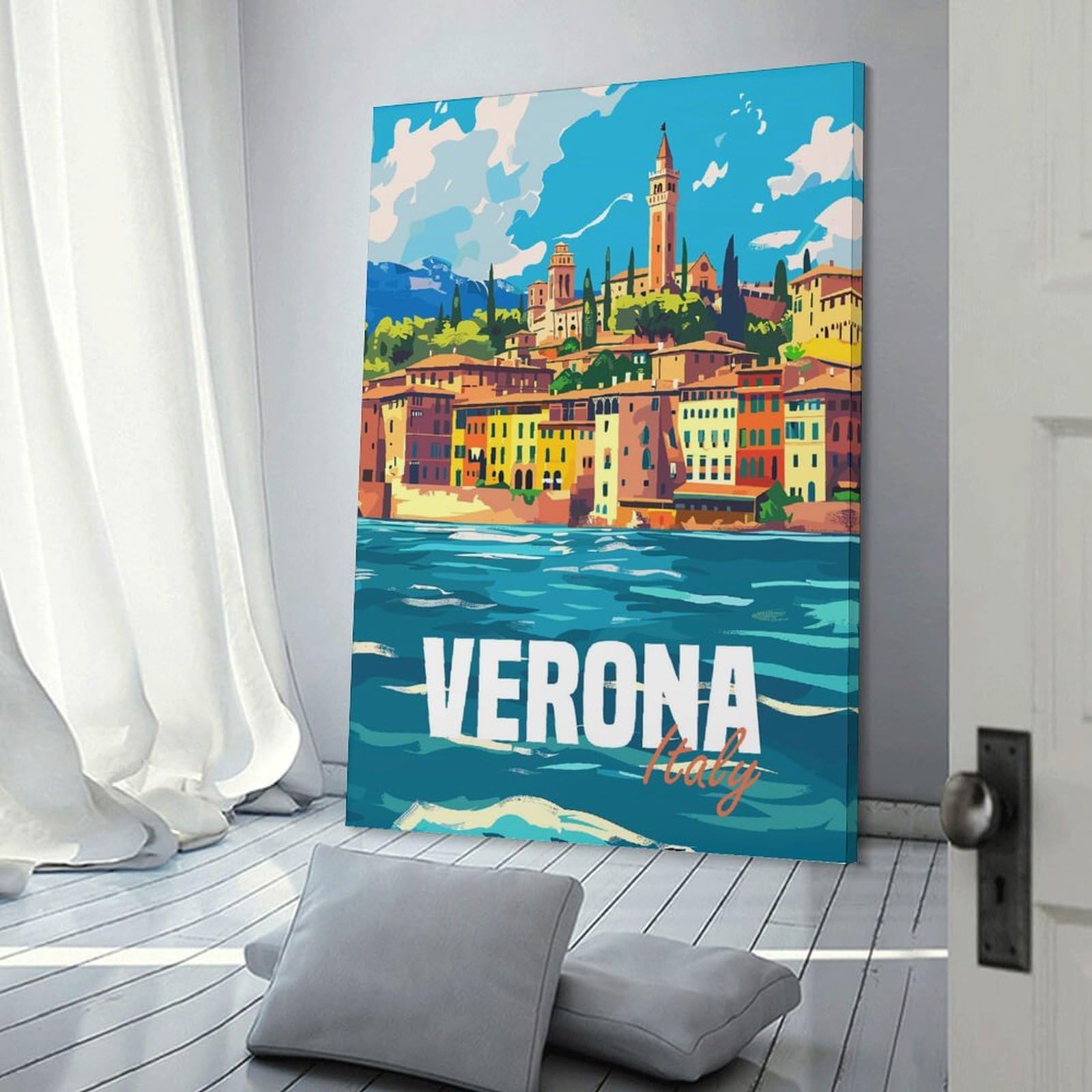 Junmoney Room Decor Wall Art Verona City Italy, 12x18inch(30x45cm), for Flats, Guest Rooms Or Compact Rooms, Wall Decor with Flexible Room Appeal