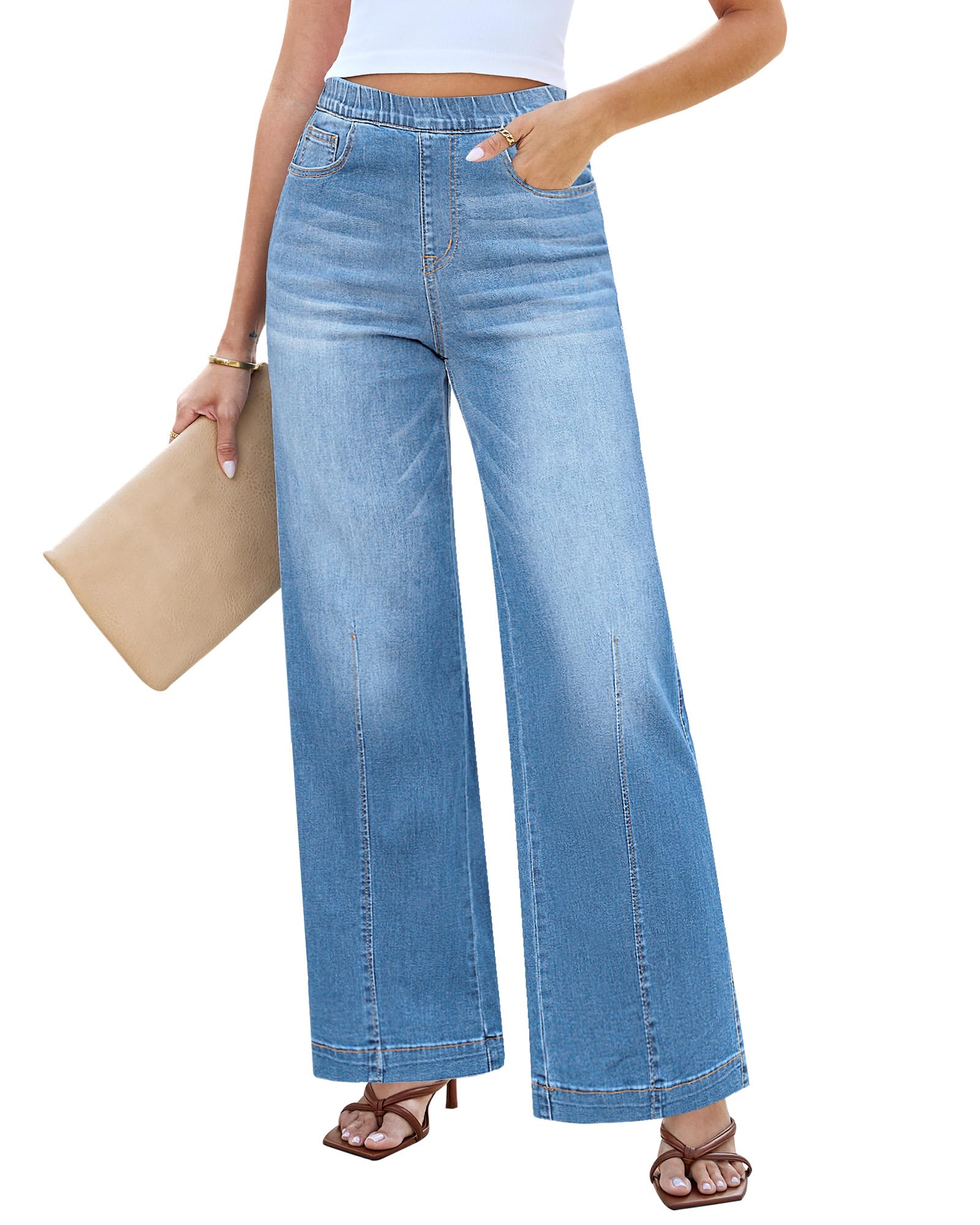 Lookbook StoreWide Leg Jeans for Women Trendy High Waisted Trousers Stretchy Baggy Denim Pants