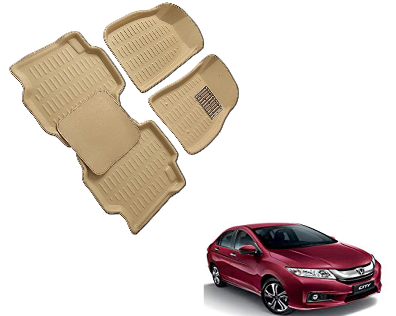WolkomHome Car Mats Luxury Floor 3D Mat Carpets Beige for Honda City