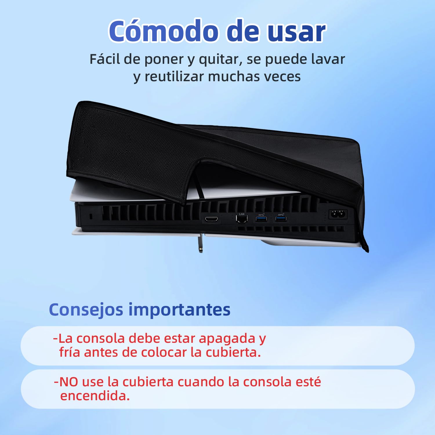 Housse de Protection Anti-Rayures/étanche Uniquement pour PS5 Slim Digital Edition et Disc Consoles-Pas POUR PS5/Pro -Horizontal - Noir