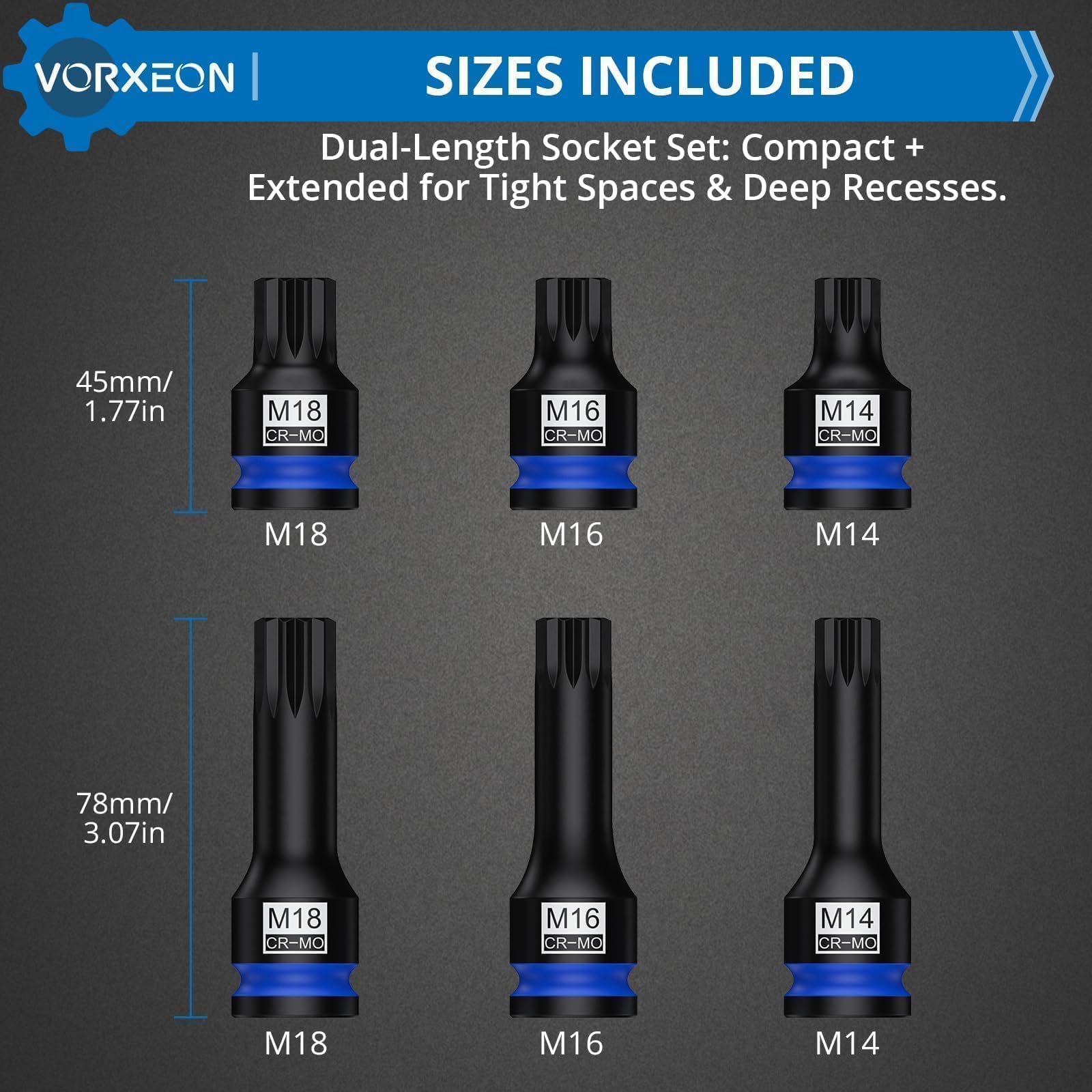 VORXEON 6PC 1/2" Drive Impact XZN Bit Socket Set 42CRMO Steel - Image 4