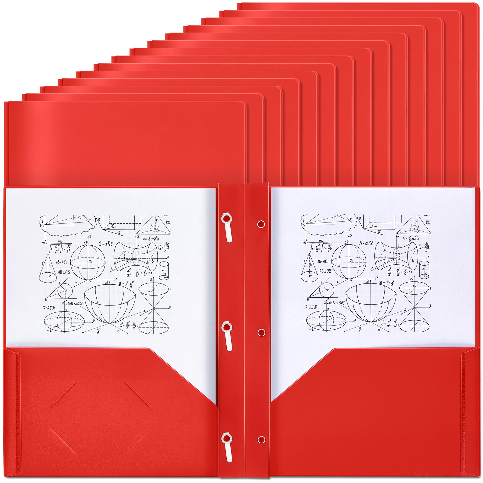 Yeaqee 30 cartelline in plastica con tasche e rebbi, con rebbi, cartelle in plastica con 2 tasche, per ufficio, scuola per studenti, insegnanti, impiegati (rosso)
