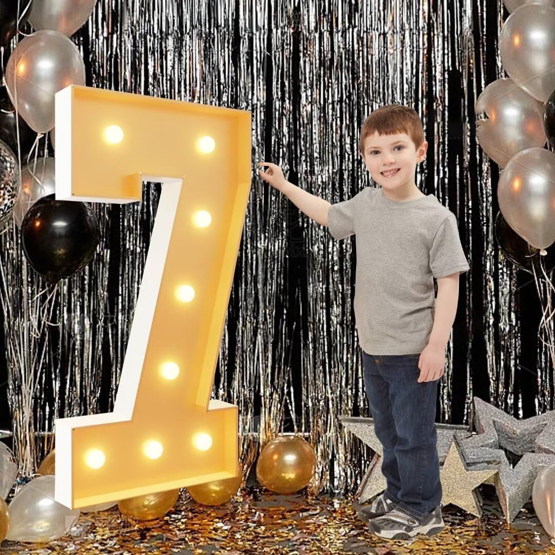 100cm-3.3ft Number 7 Decor Light Up Number for Birthday, Black Marquee Light Up Mosaic Pre-cut Foam Board Set for New Year Anniversary Party