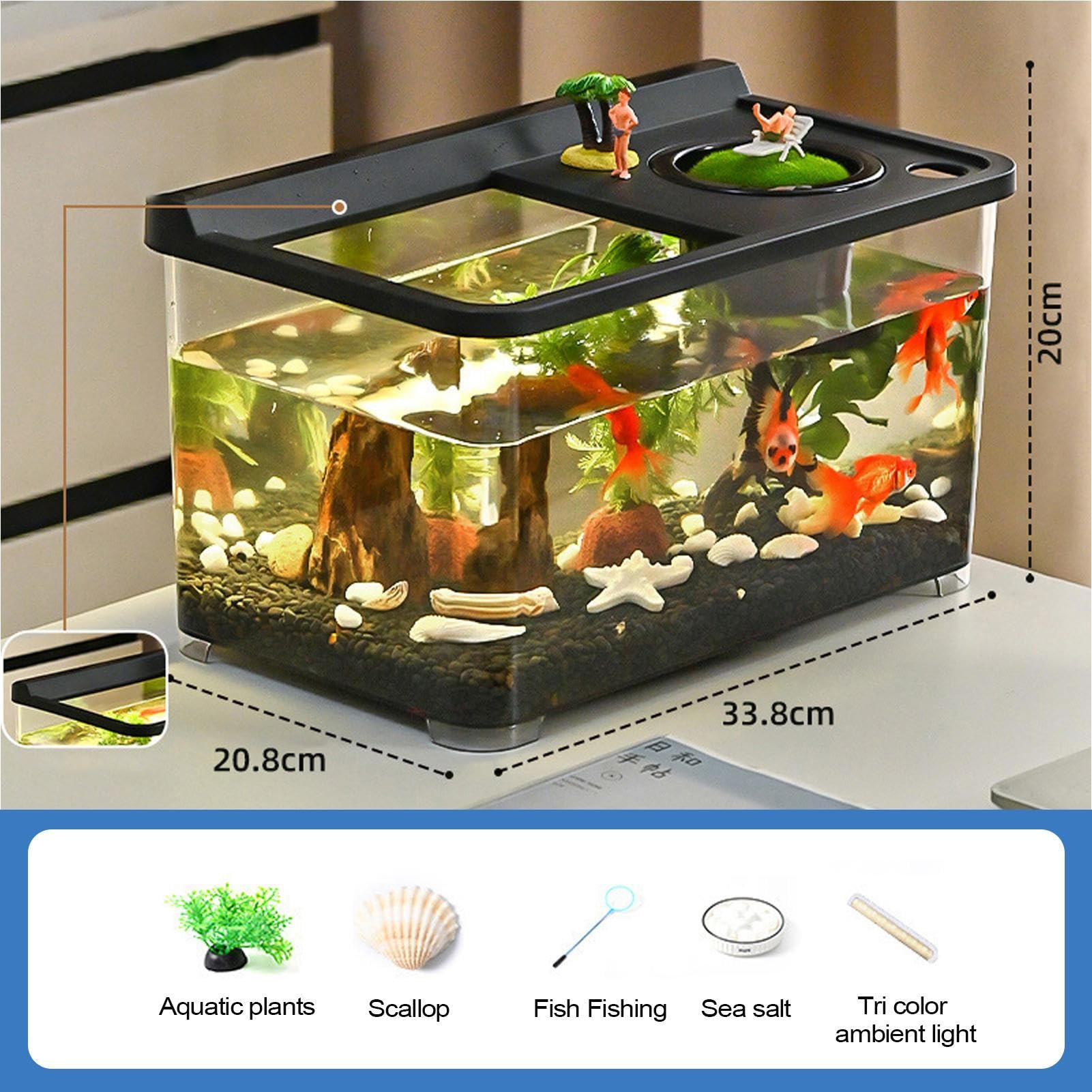 Aquarium pour Betta avec Éclairage 3 Couleurs Aquarium Haute Transparence | Écosystème Élégant pour Bureau Maison Entrée Chambre à Coucher