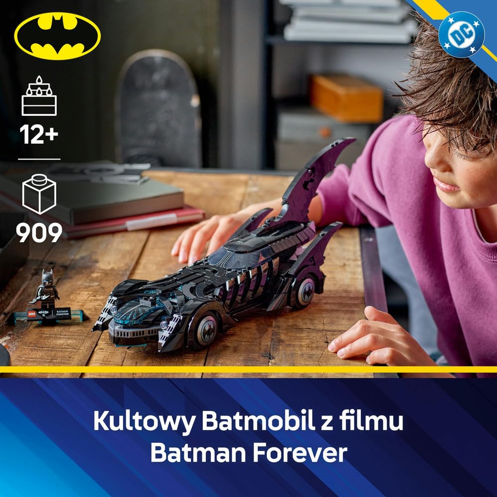 LEGO DC Batman: Batmobil Batman Forever, prezent dla nastolatków, zabawka konstrukcyjna z modelem pojazdu, zestaw kolekcjonerski z minifigurką dla fanów superbohaterów, dla chłopca i dziewczynki 76304