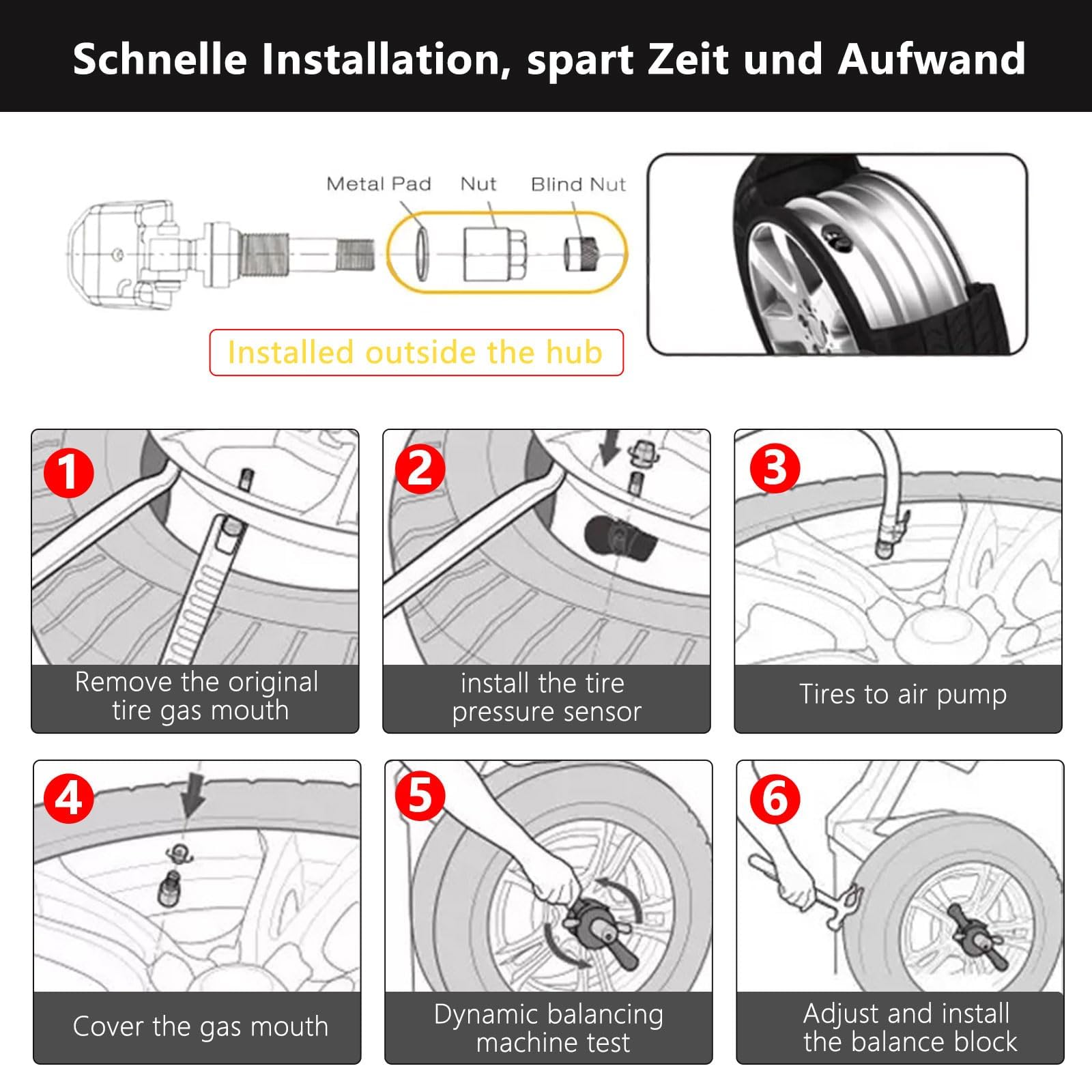 ANBOO 4 Stück Reifendrucksensor für Mercedes C/CLA/GLC/CLS/E/S/V-Klasse, TPMS Reifendruckkontrollsystem für Mercedes Vito W447 Viano W639 Vito EQV Metris, RDKS Sensor A00090500 A4479051704