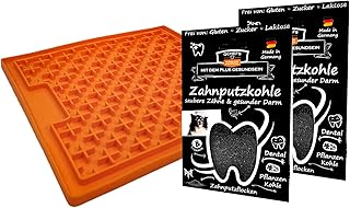 QCHEFS 2er ZAHNPUTZKOHLE Lickimat Buddy Schleckmatte als Magen Darm Pulver für Hund zum Darmflora Aufbau mit Probiotik und Bierhefe - Zahnpflege mit Kokosöl - bei Blähungen, Mundgeruch, Durchfall product image