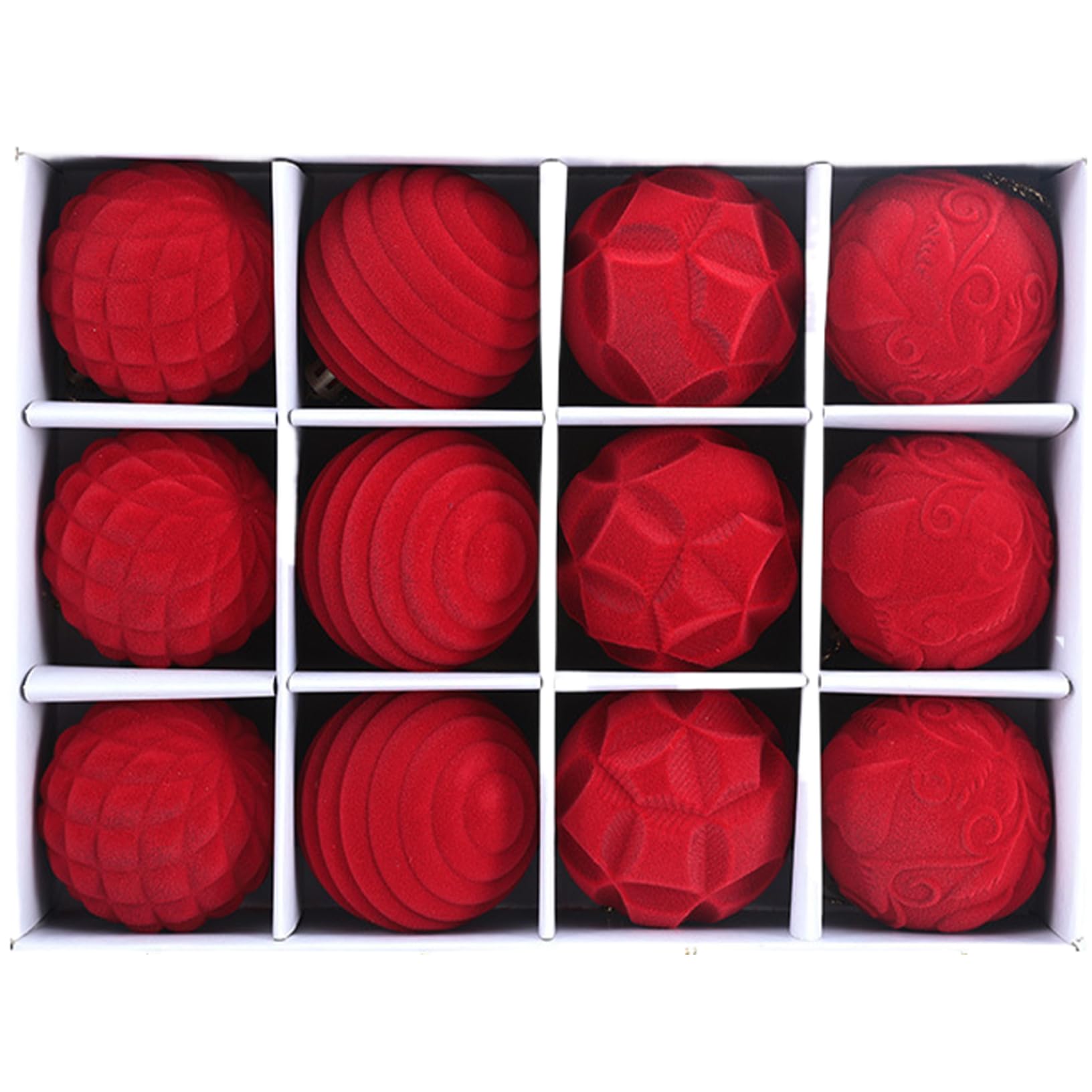 Boules de Noël incassables en velours rouge : ornements floqués 12x