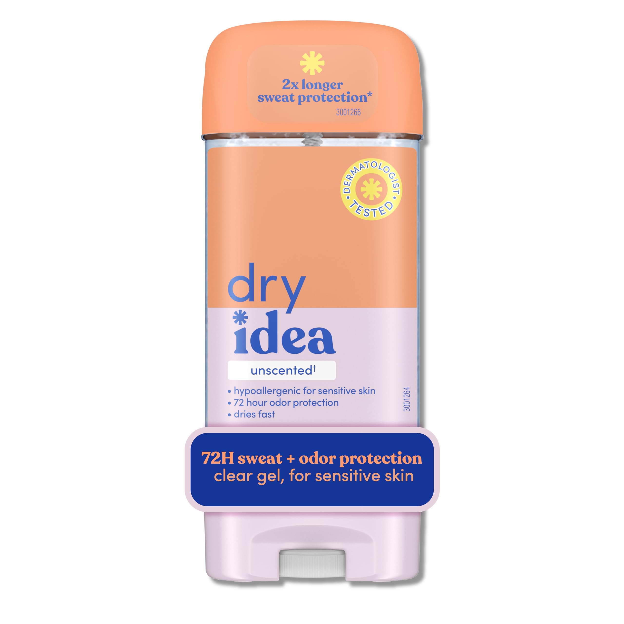 Dry Idea Gel Deodorant & Antiperspirant for Women - Hypoallergenic for Sensitive Skin, 2X Longer Sweat Protection, 72Hr Sweat & Odor Protection, Unscented, Womens Deodorant, 3 oz