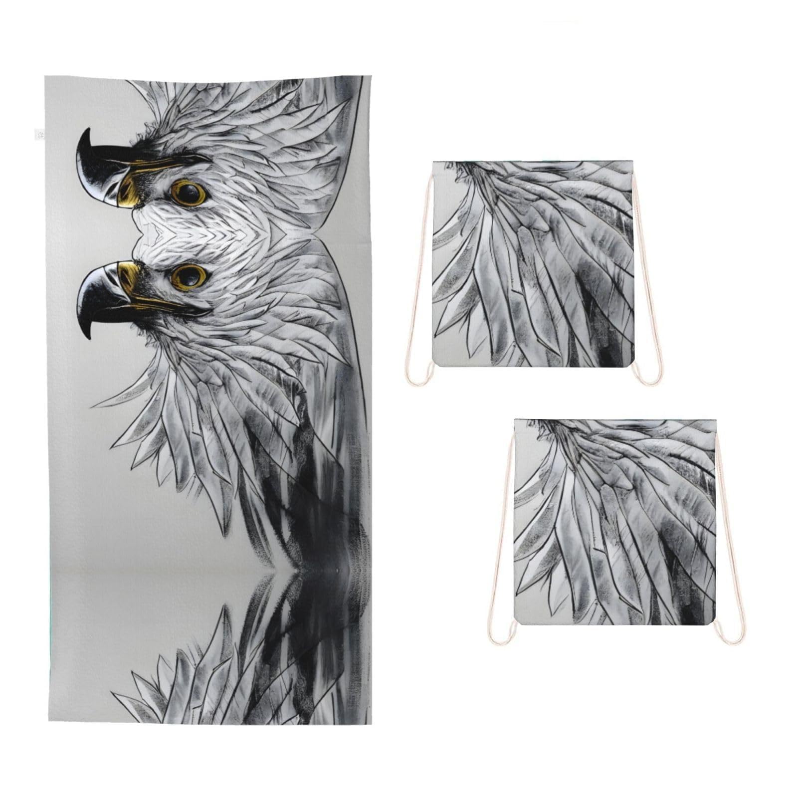 CNTDBU Sketching an eagle 2 in 1 Packable Towel Bag-Large Beach Towel with Stuff Sack, Super Absorbent Microfiber Travel Towel for Pool