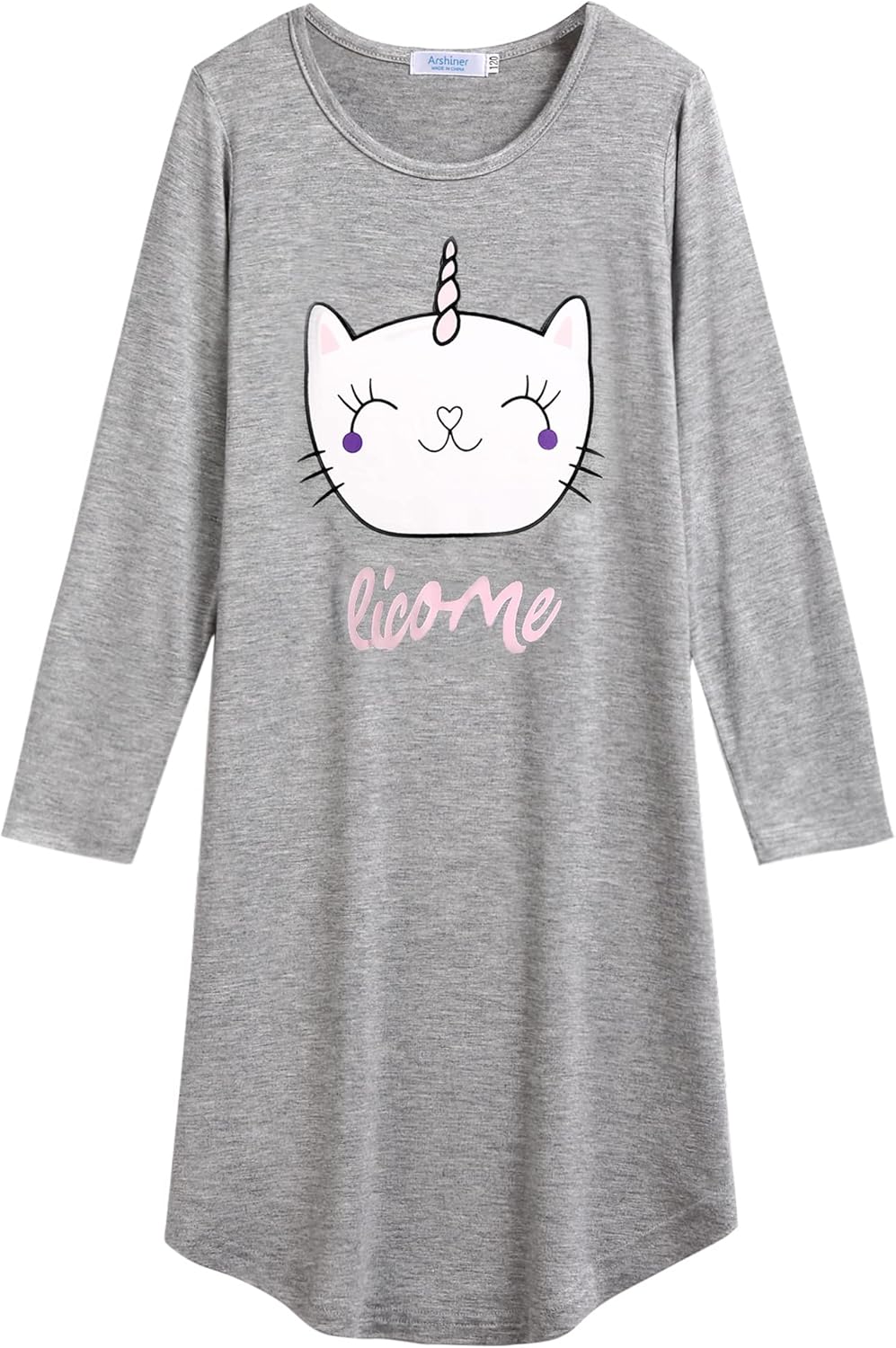 Arshiner Girls Nightgowns Long Sleeve Print Pajamas Nightdress for Kids Soft Sleep Wear Nighties