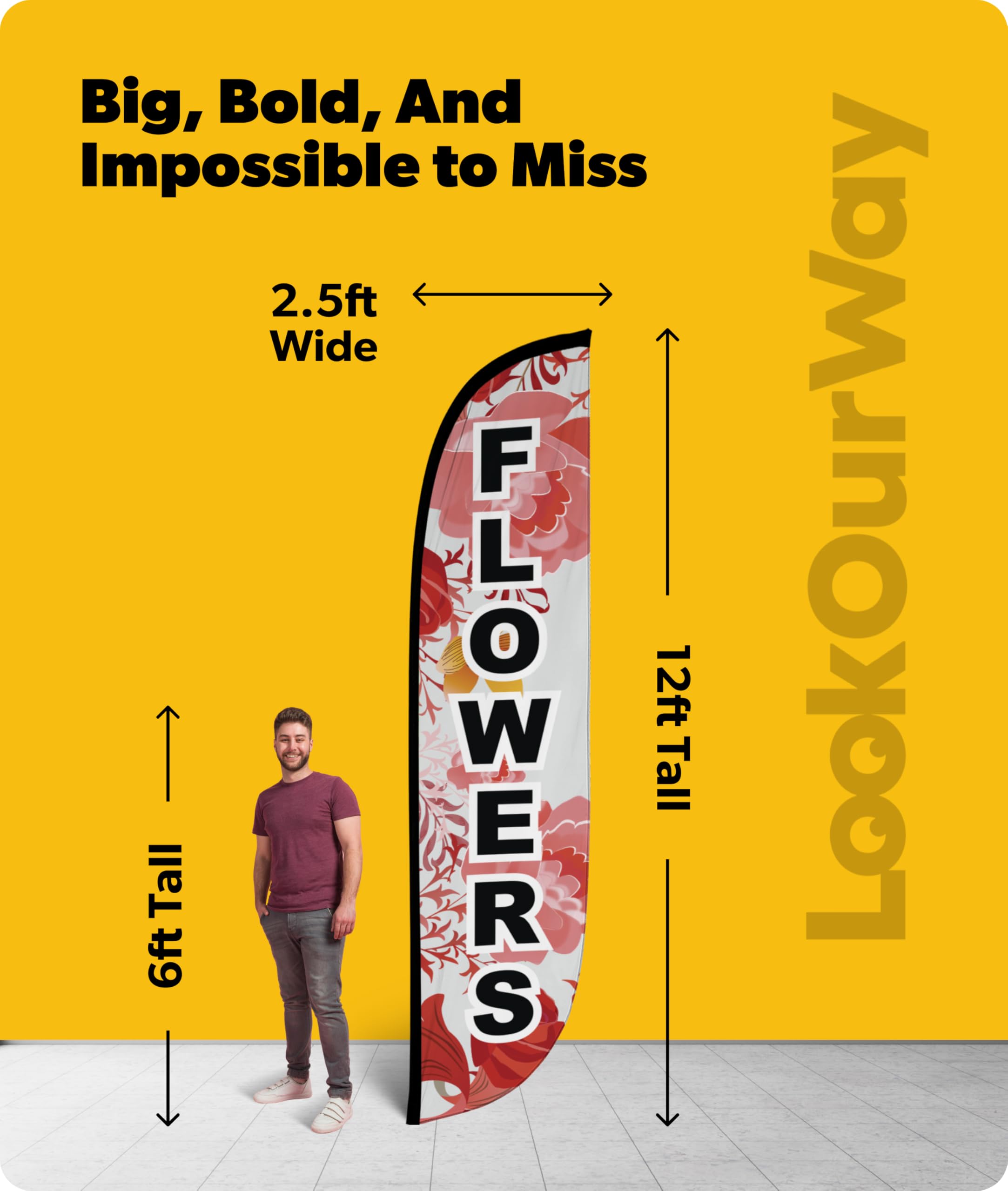 LookOurWay Feather Flag - 12ft Tall Advertising Flag Banner for Business and Events Promotion - Flag Only - Flowers (10M1200150) - Image 3