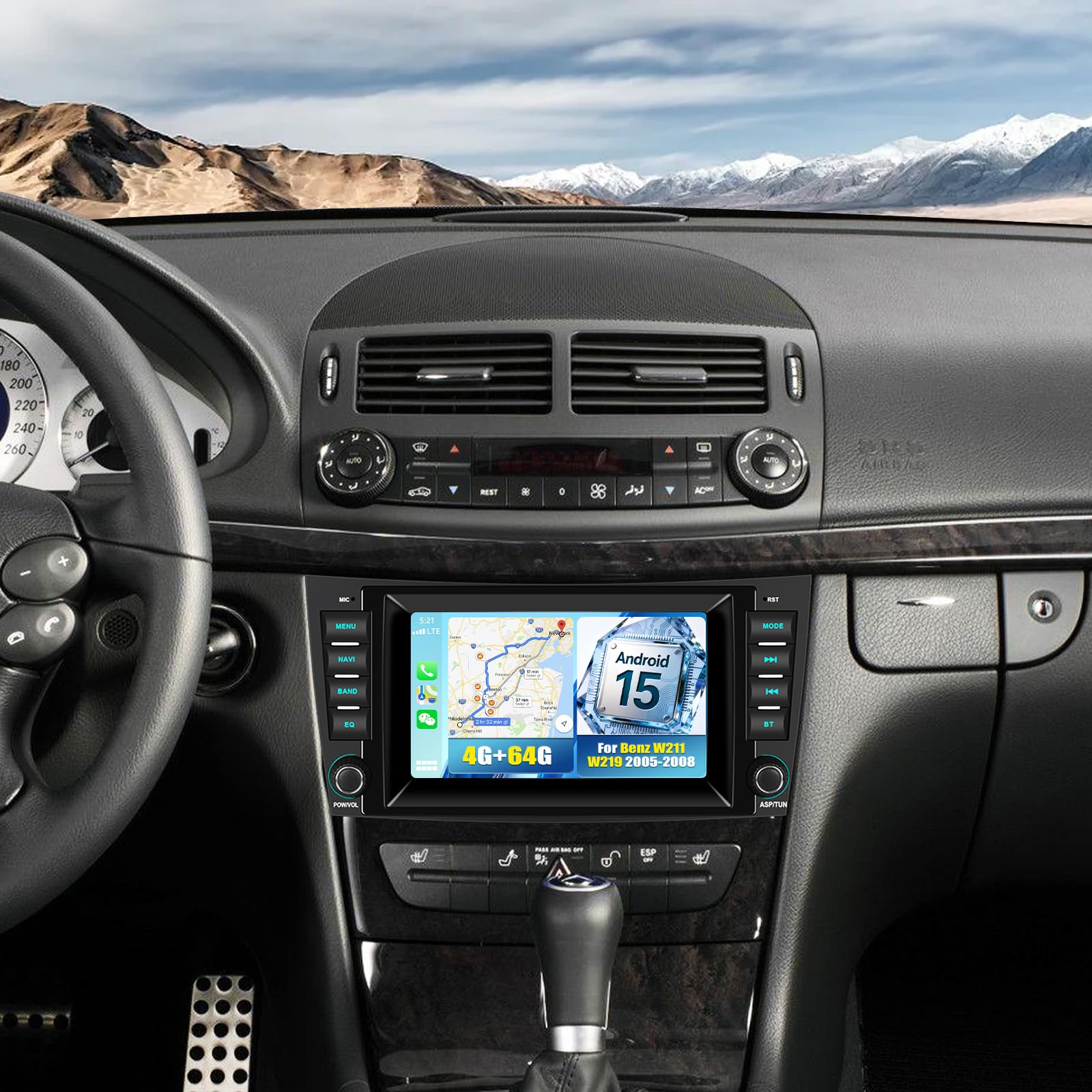 CAMECHO 2+64G Android 15 Carplay Autoradio per Mercedes Benz W211 Classe E Classe CLS W219 (2005-2008), Nav Android Auto Wireless, Schermo Touchscreen da 7" Radio WiFi Bluetooth Mirror Link FM/RDS