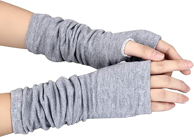 LassZone Women's Elbow Length Knitted Arm Warmers Long Thin Fingerless Thumb Hole Gloves Fashion Mittens